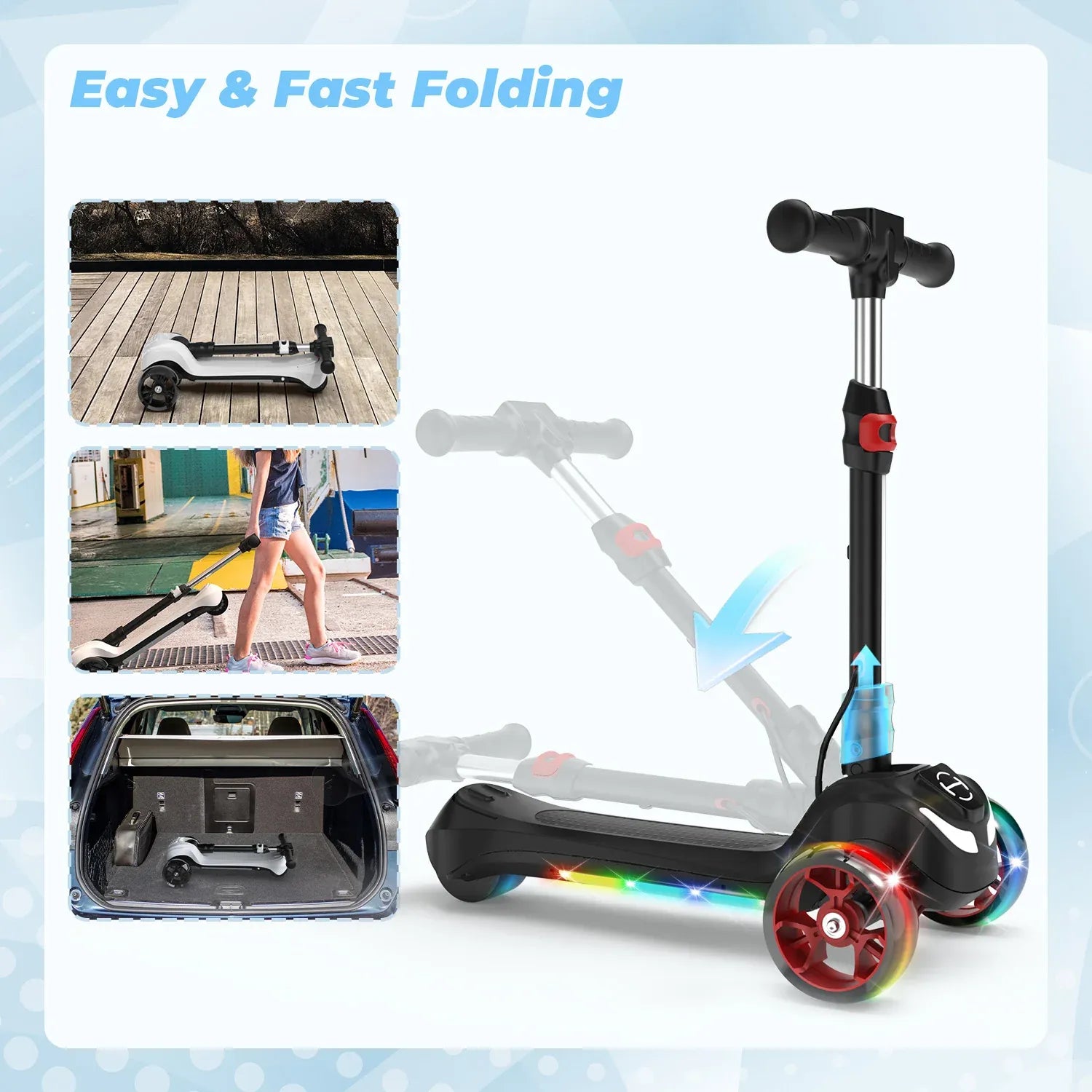 B2 Light Up 3-Wheels Scooter with Bluetooth Control for Age 3-8