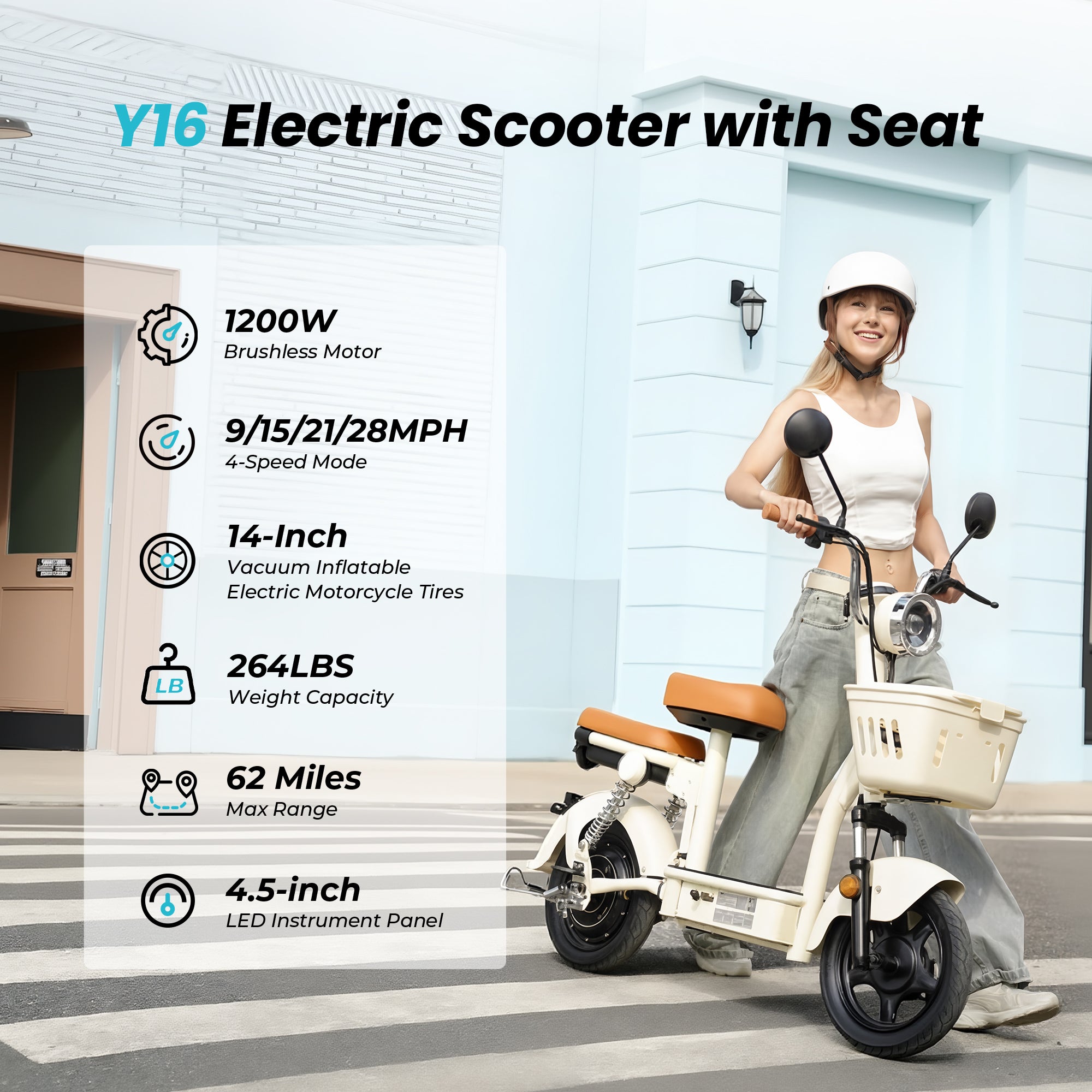 M16 Electric Scooter with Seat 1200W Powerful Motor