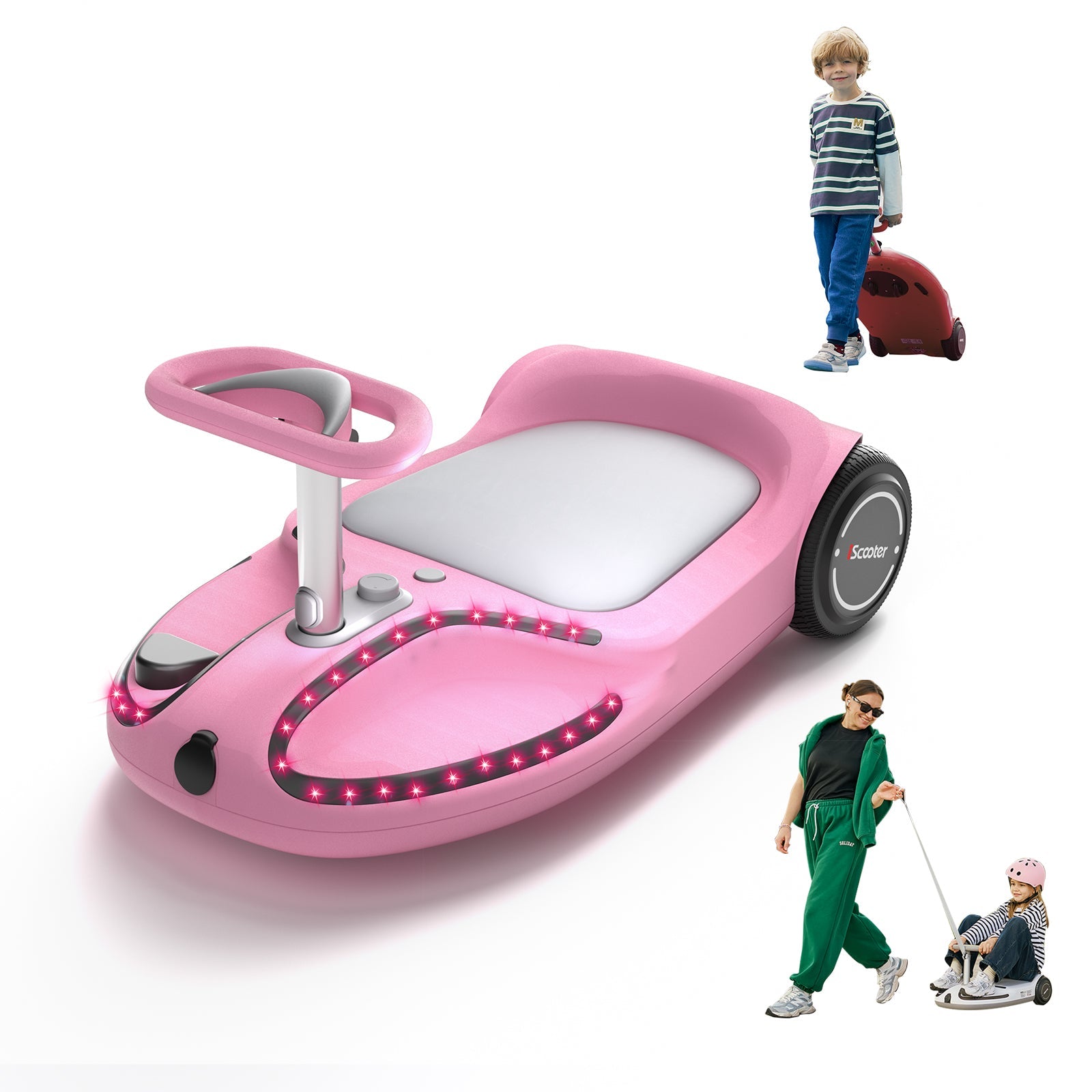TC3 Electric Wiggle Car 4 in 1 Ride on Toy 3 Speed Modes For Ages 3+ with Lithium Rechargeable Battery&Pull Rope