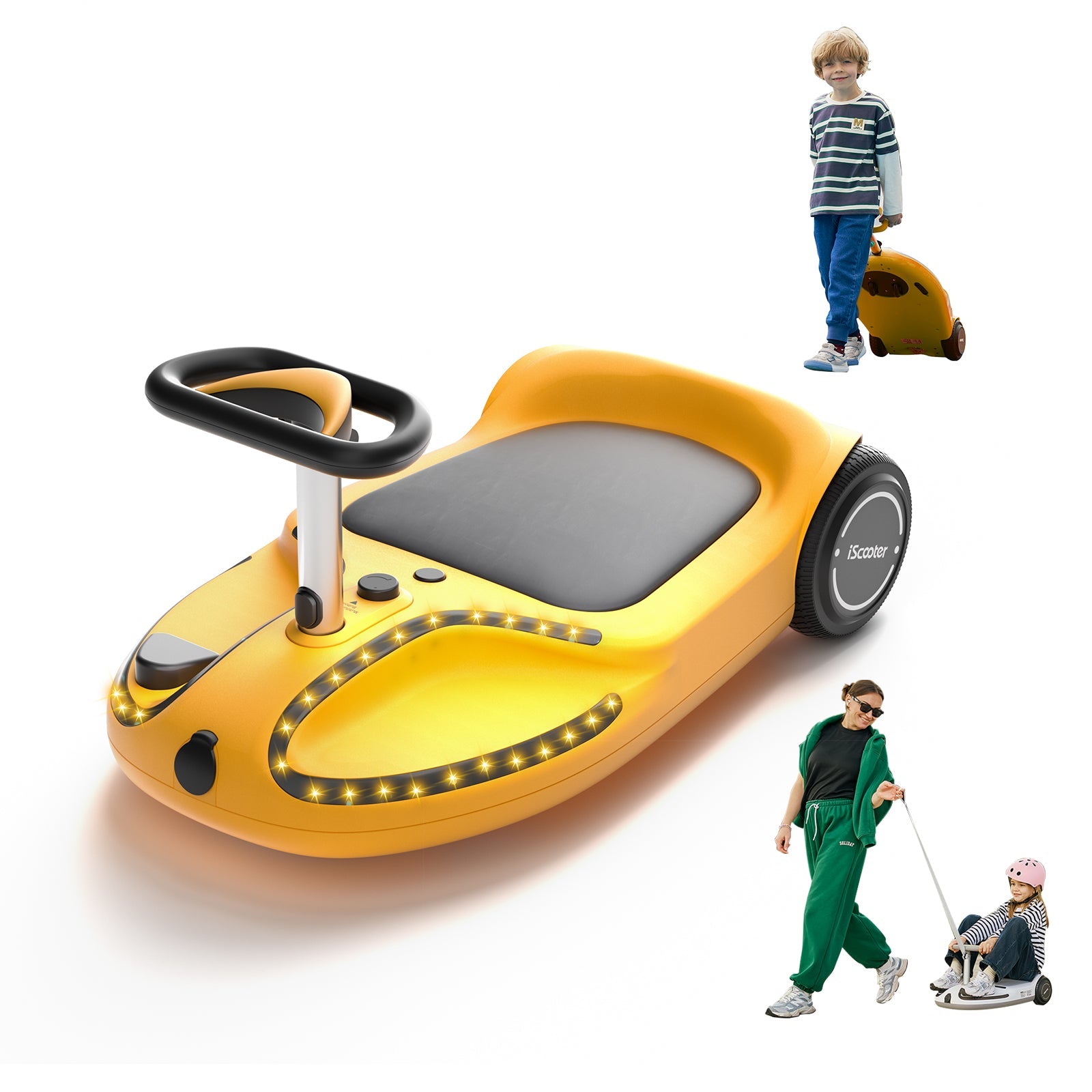 TC3 Electric Wiggle Car 4 in 1 Ride on Toy 3 Speed Modes For Ages 3+ with Lithium Rechargeable Battery&Pull Rope