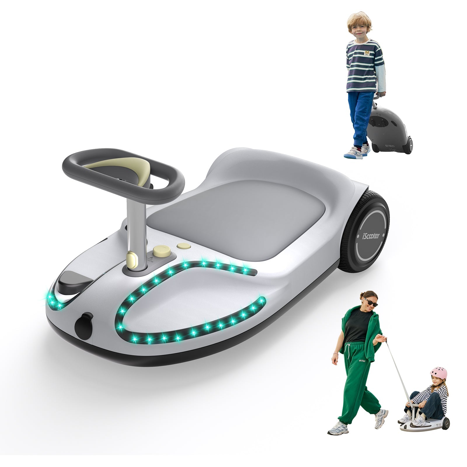 TC3 Electric Wiggle Car 4 in 1 Ride on Toy 3 Speed Modes For Ages 3+ with Lithium Rechargeable Battery&Pull Rope