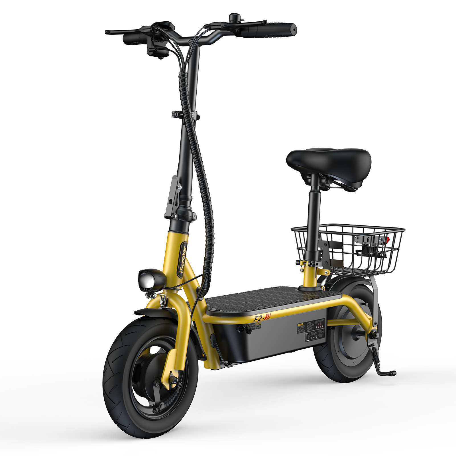 F2 Electric Scooter with Seat 10" Pneumatic Tire Yellow