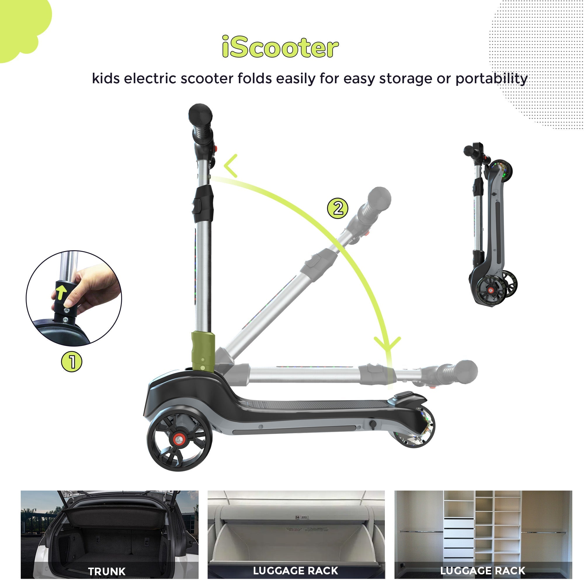 iK2 3-Wheel Electric Scooter Adjustable Height for Kids Ages 3-8 Unique Gift