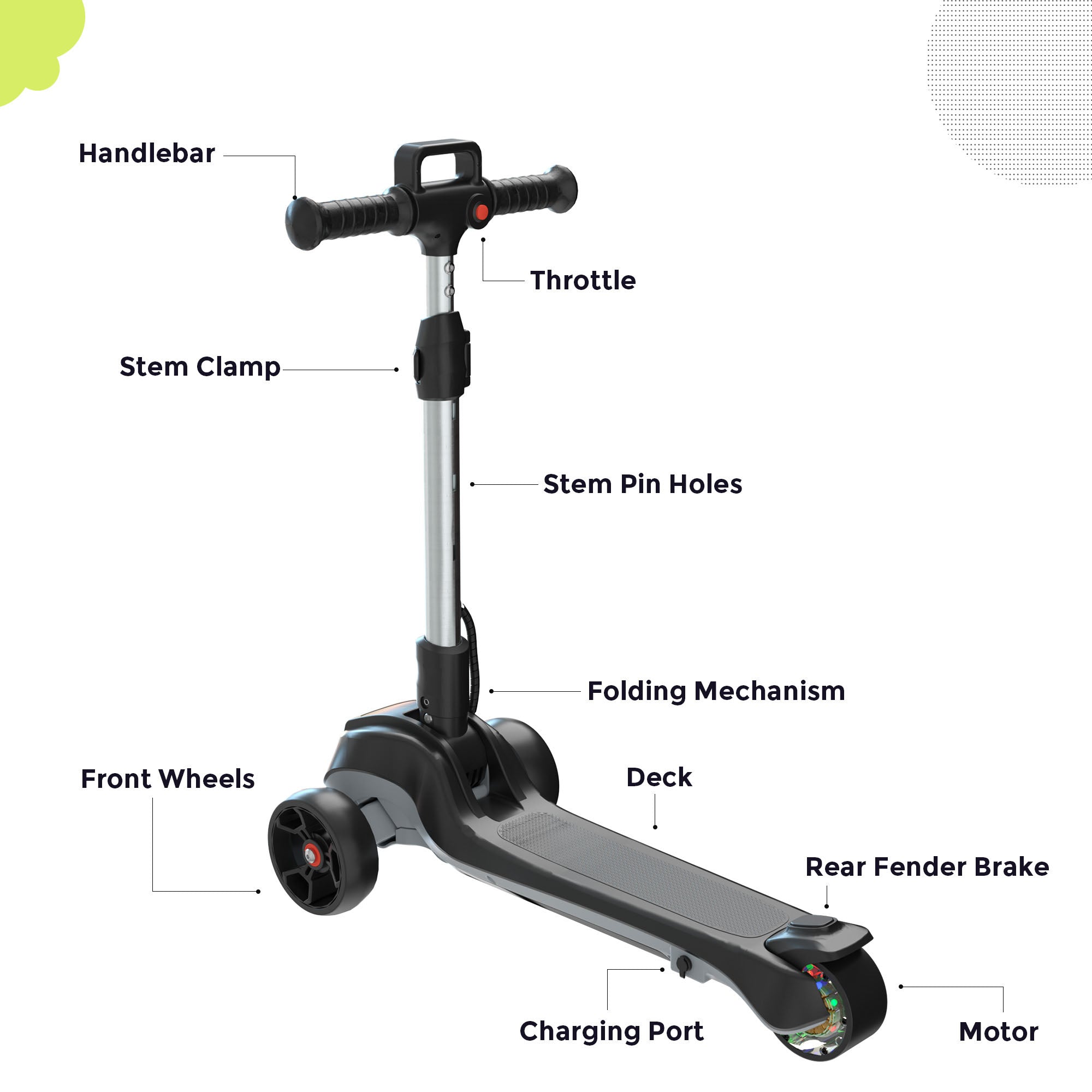iK2 3-Wheel Electric Scooter Adjustable Height for Kids Ages 3-8 Unique Gift