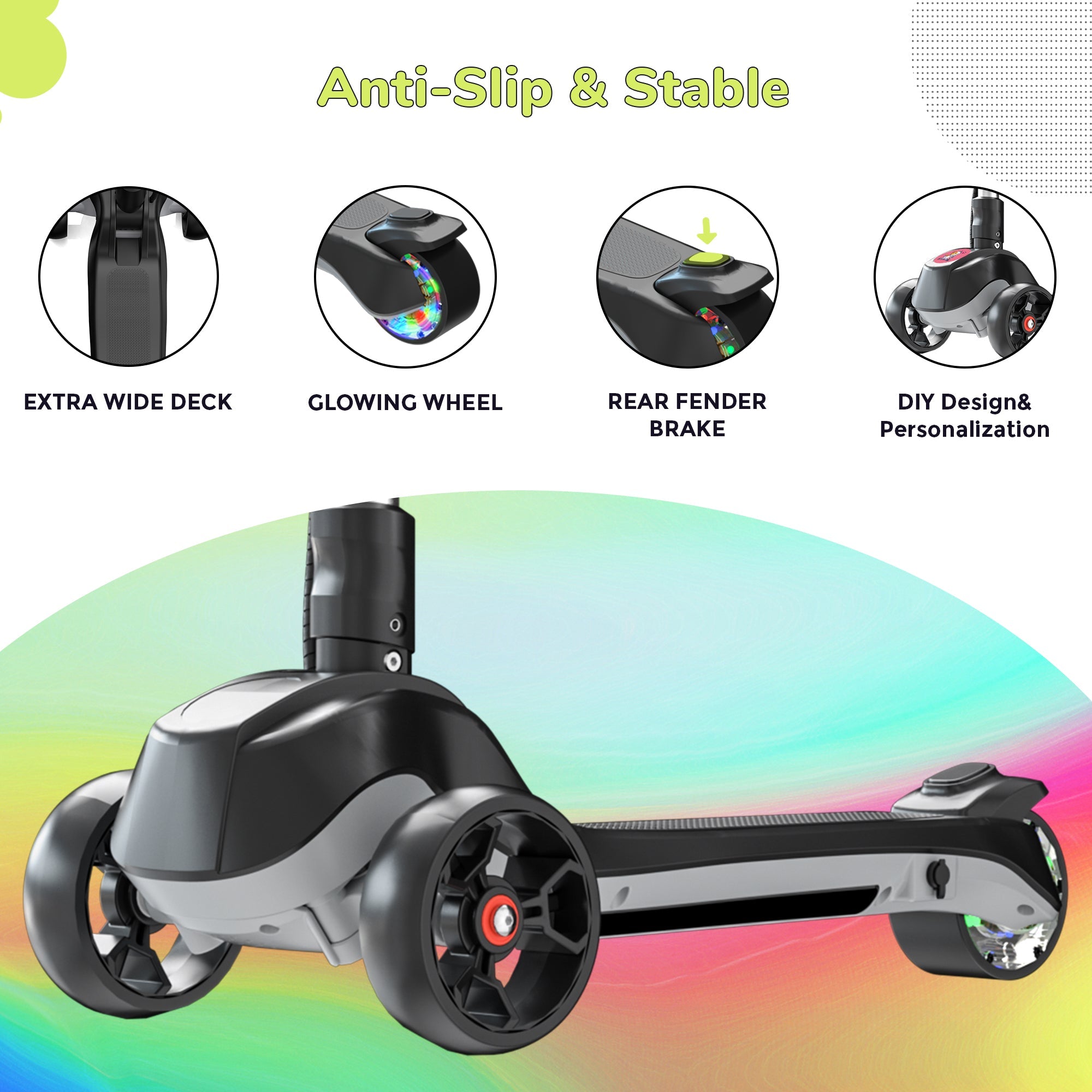 iK2 3-Wheel Electric Scooter Adjustable Height for Kids Ages 3-8 Unique Gift