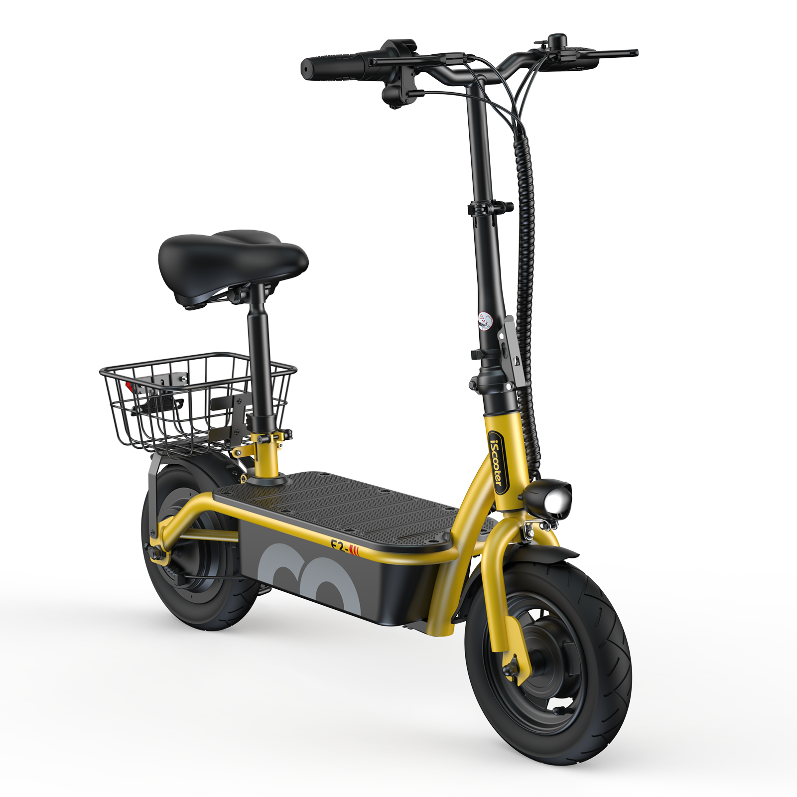 F2 Electric Scooter with Seat 10" Pneumatic Tire Yellow