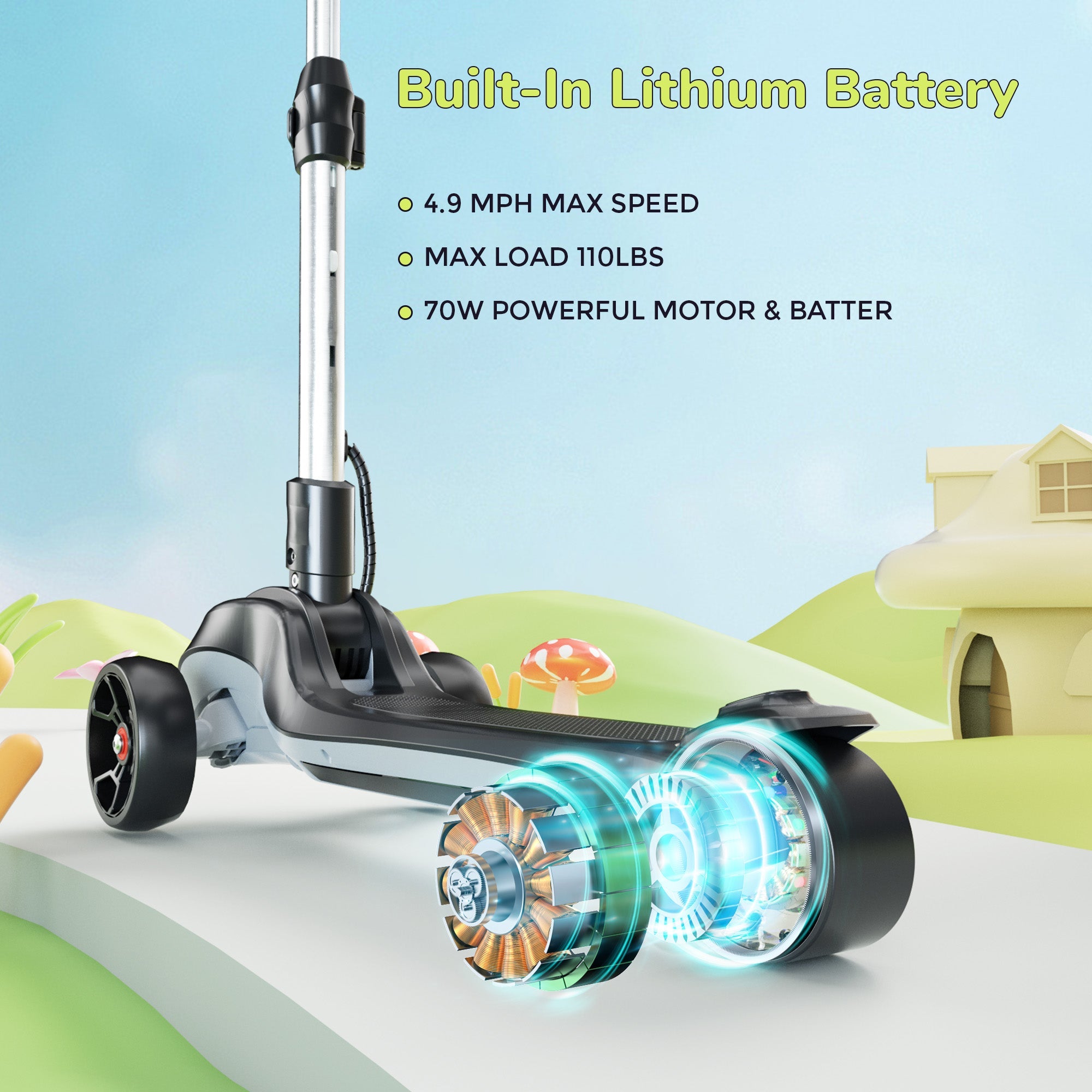 iK2 3-Wheel Electric Scooter Adjustable Height for Kids Ages 3-8 Unique Gift