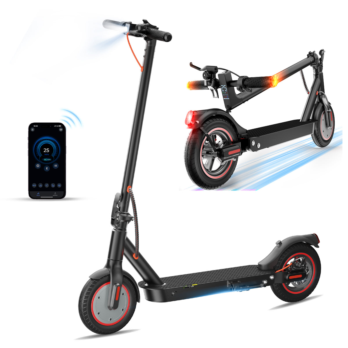 Electric Scooter for Adults, 1000W Motor, 36V 15Ah Battery, 22-28 Miles Range, 10" Pneumatic Tires, Foldable, App Lock, Rear Suspension