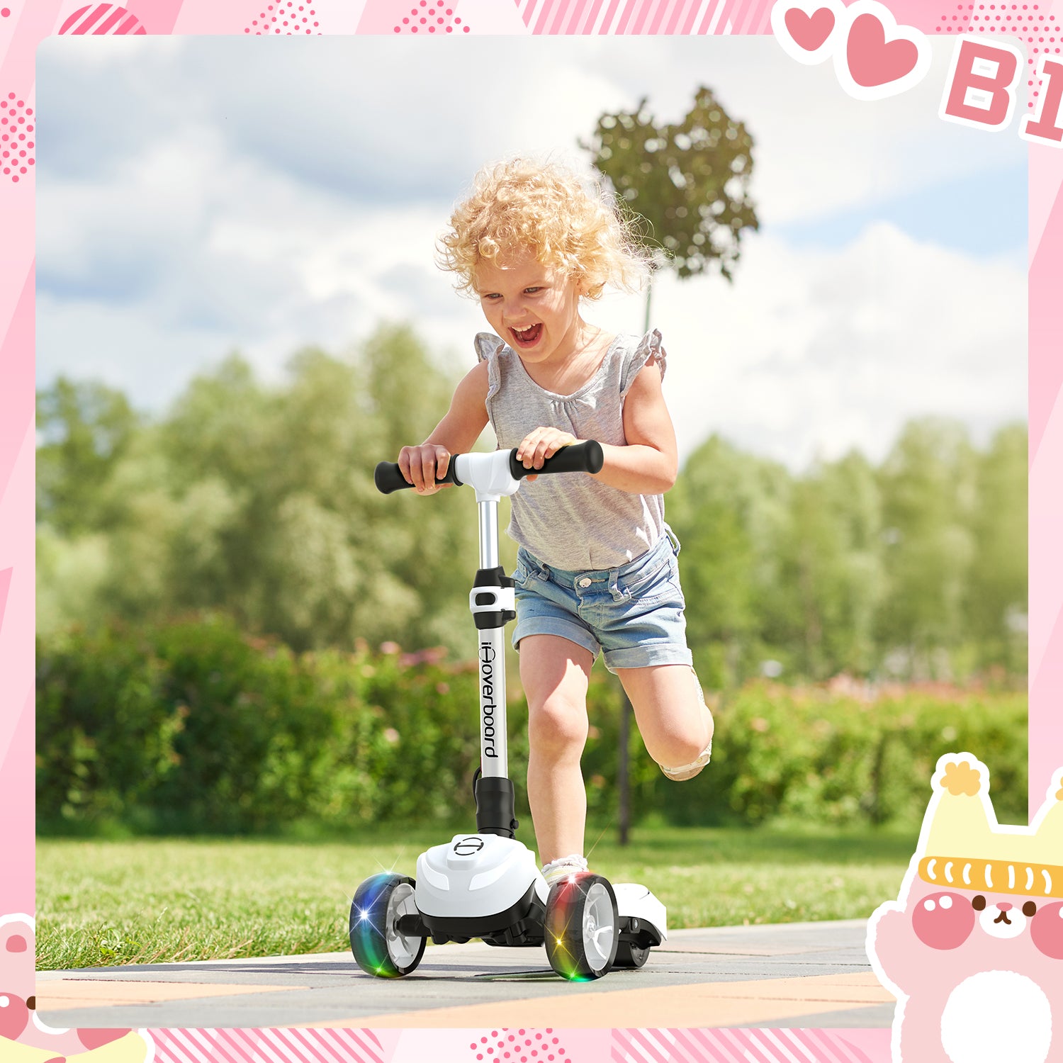 B1 3-Wheel Folding Kids Scooter LED Lighted PU Wheels