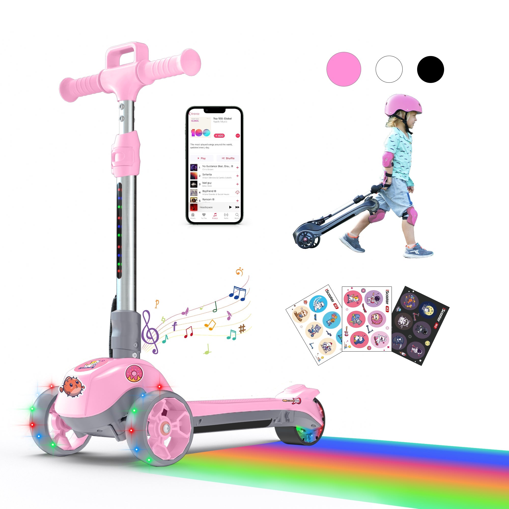 iK2 3-Wheel Electric Scooter Adjustable Height for Kids Ages 3-8 Unique Gift