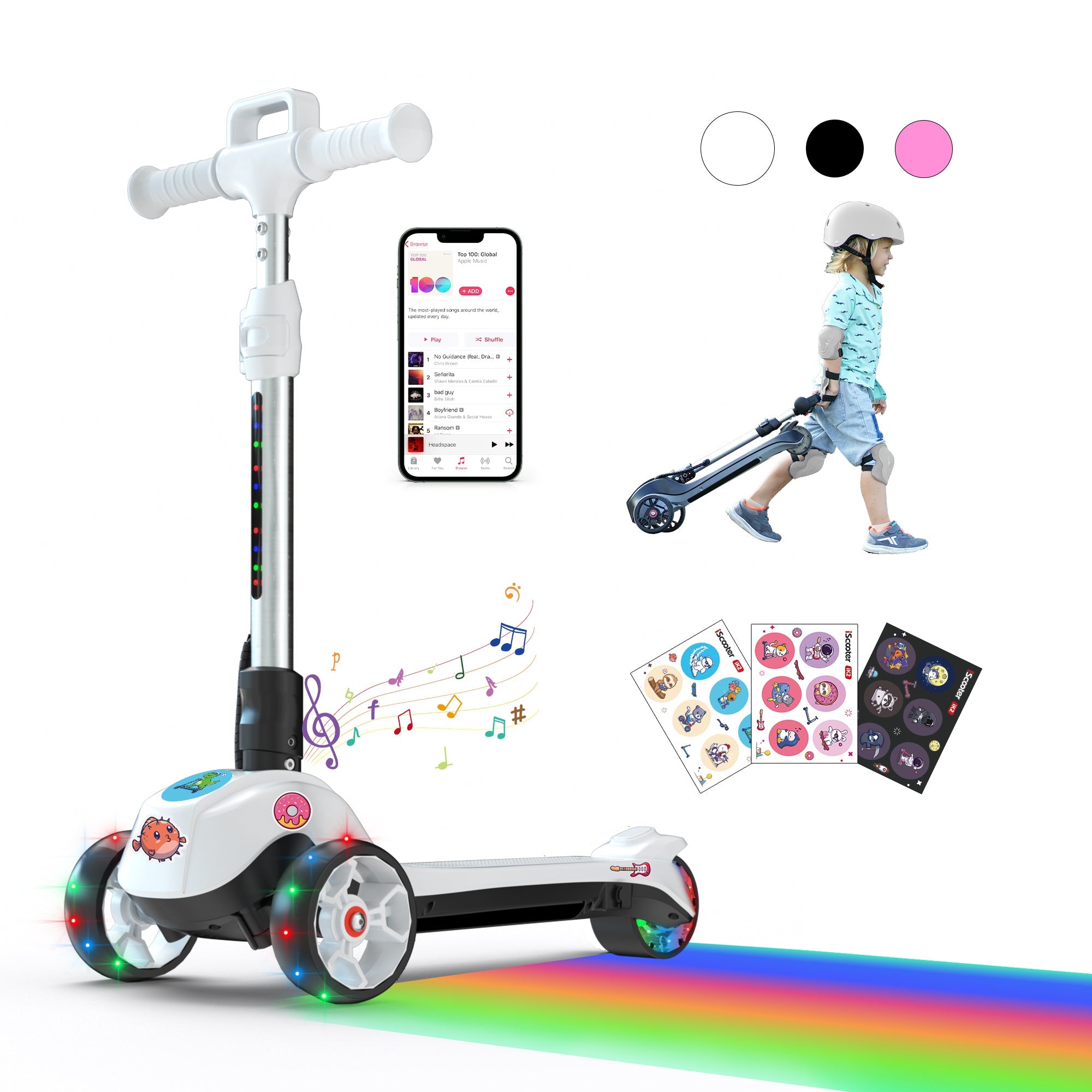 iK2 3-Wheel Electric Scooter Adjustable Height for Kids Ages 3-8 Unique Gift