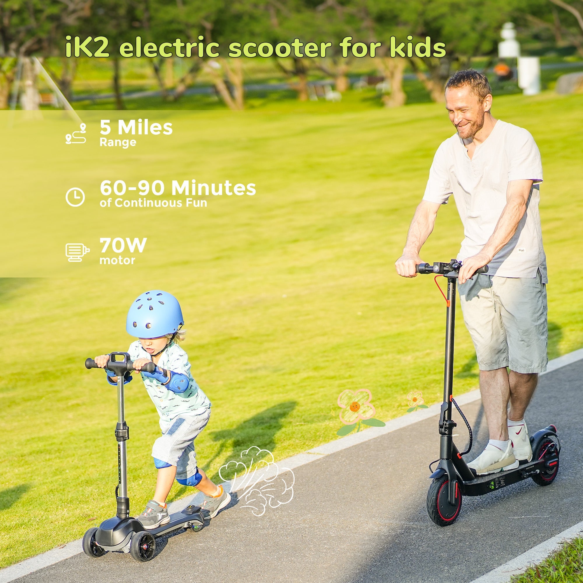 iK2 3-Wheel Electric Scooter Adjustable Height for Kids Ages 3-8 Unique Gift