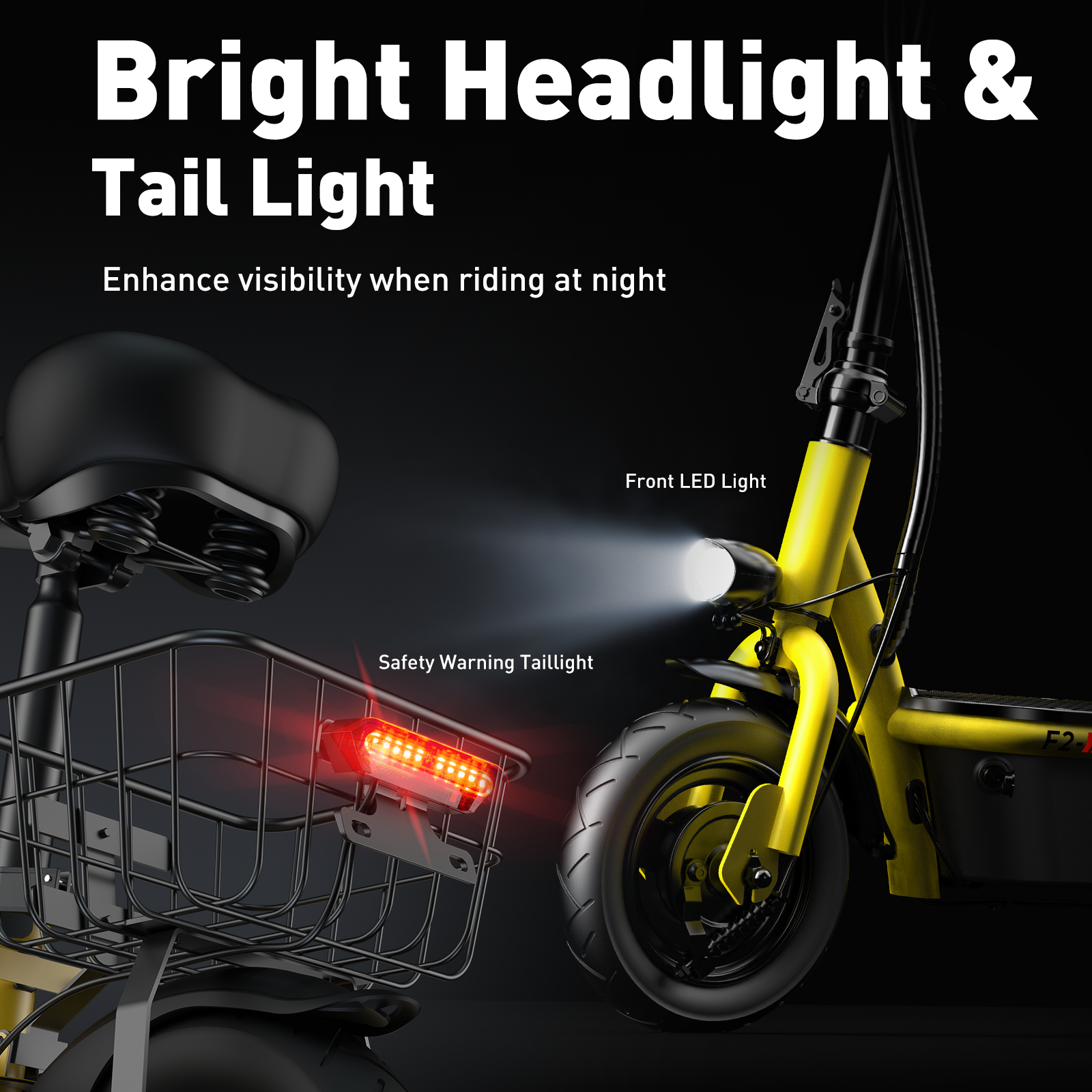 F2 Electric Scooter with Seat 10" Pneumatic Tire Yellow