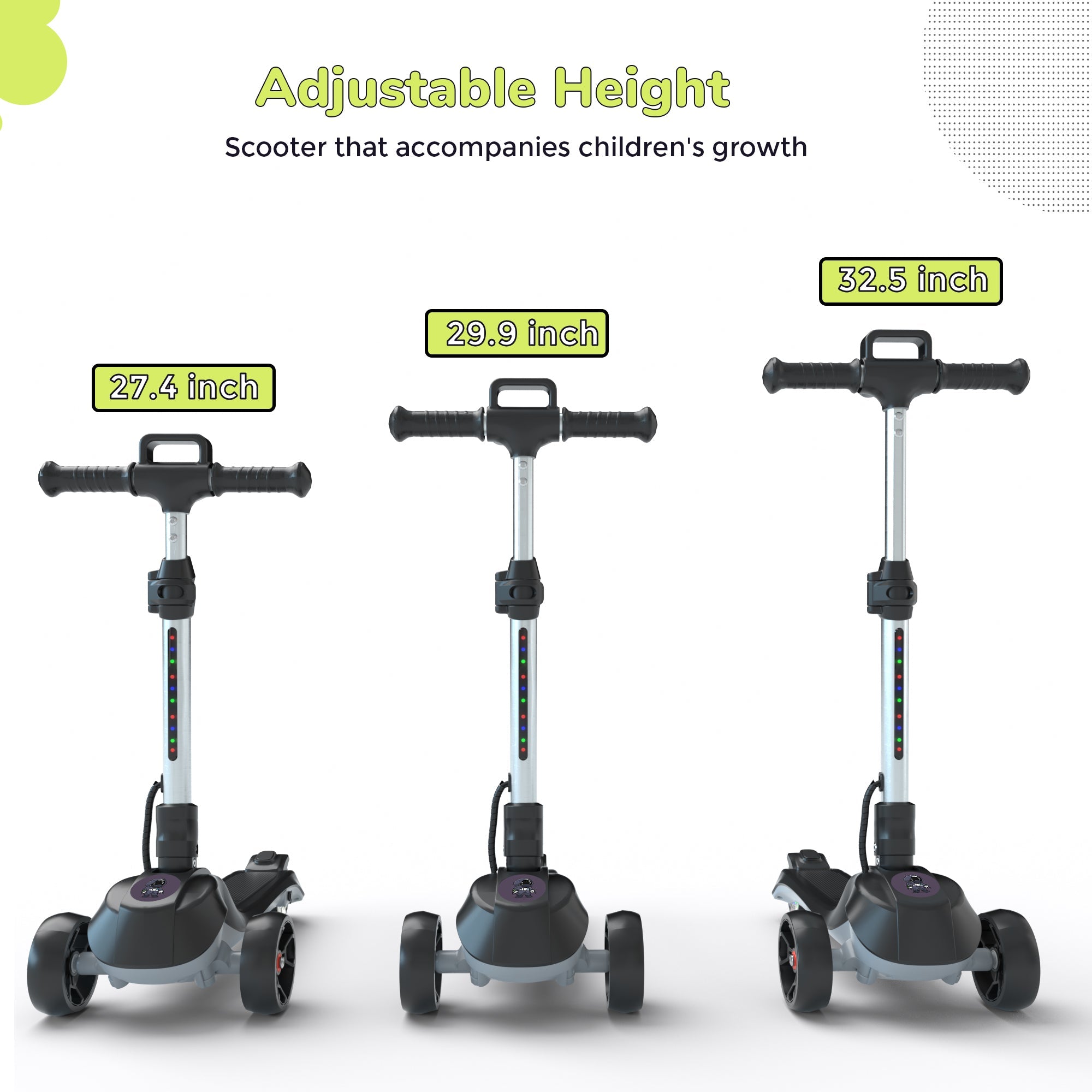 iK2 3-Wheel Electric Scooter Adjustable Height for Kids Ages 3-8 Unique Gift