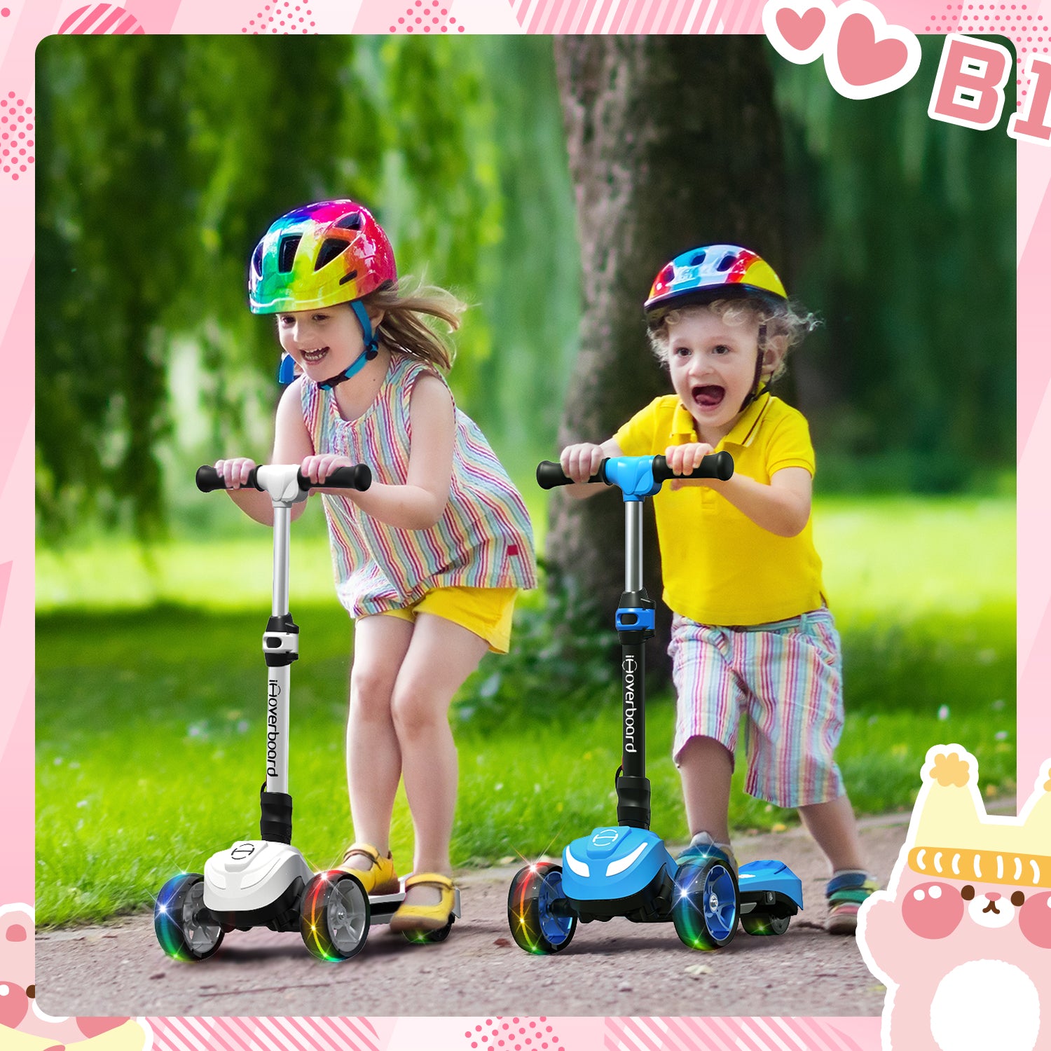 B1 3-Wheel Folding Kids Scooter LED Lighted PU Wheels