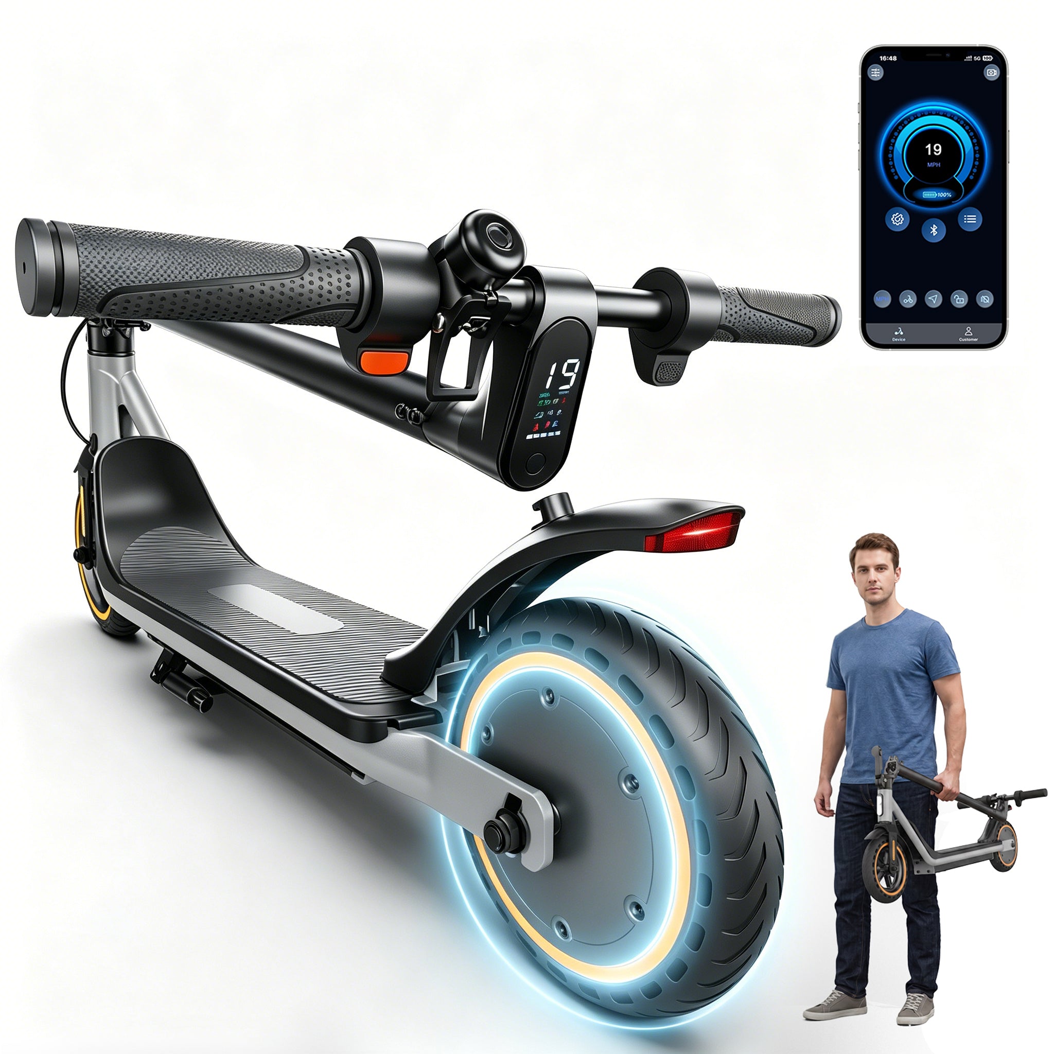 500W Electric Scooter for Adults Teens, Max 21 Miles Range 21 Mph, Portable Commuting Escooter, Smart APP Foldable E-Scooter, Cruise Control, IN3