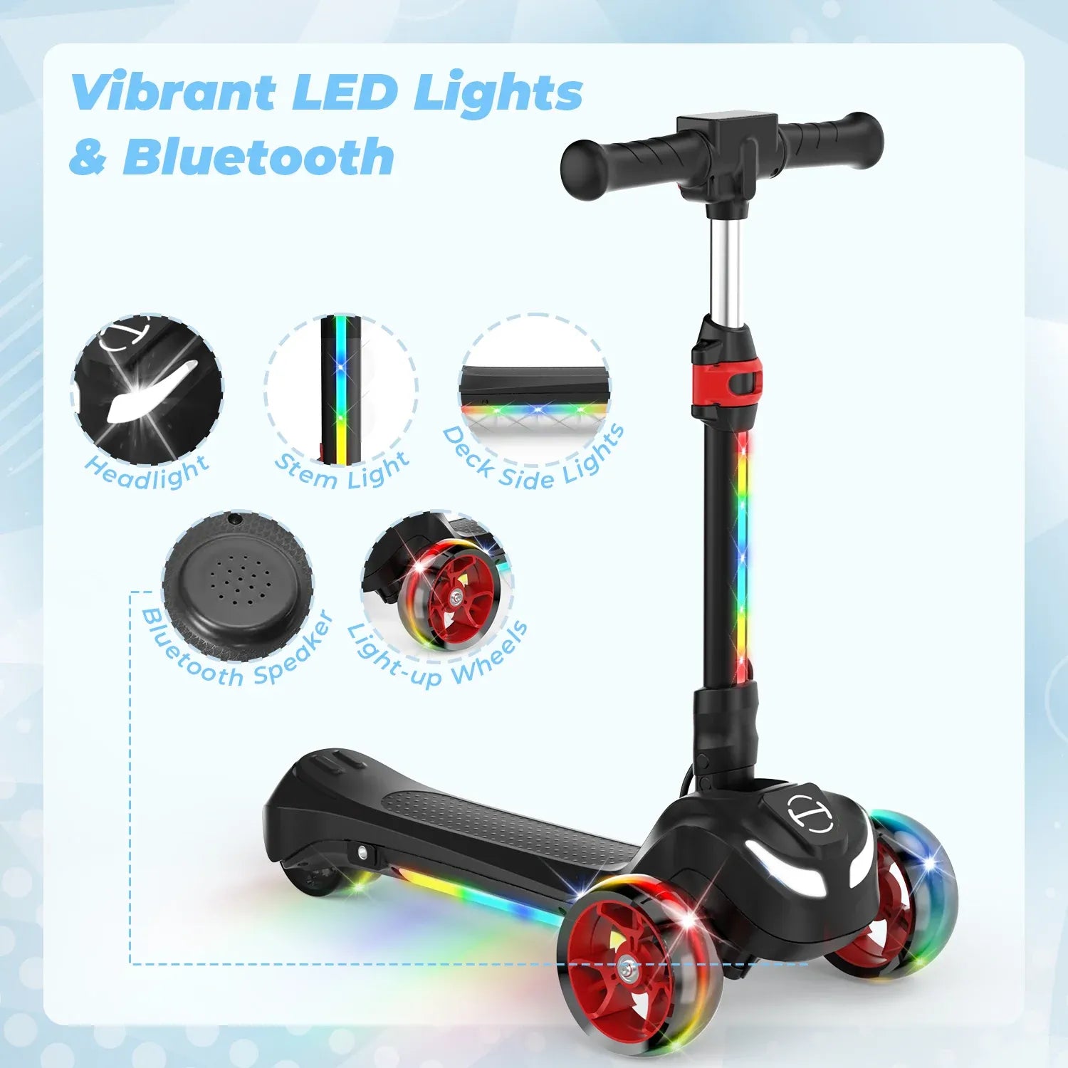 B2 Light Up 3-Wheels Scooter with Bluetooth Control for Age 3-8