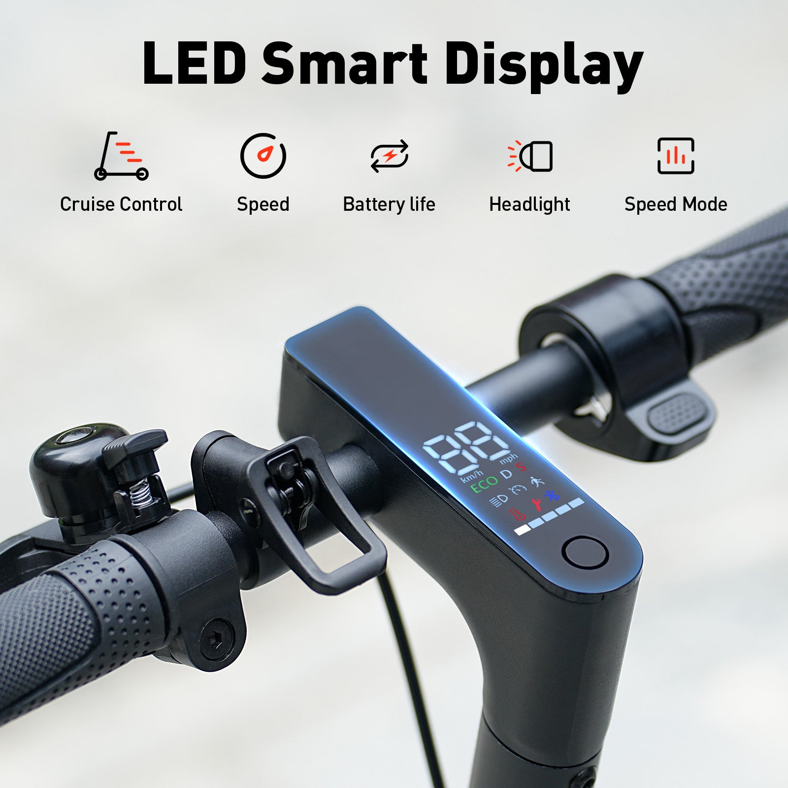 Electric Scooter with APP Control, LED Display,21 Miles Foldable Commuter E-Scooter for Adults,8.5" Pneumatic Tires,3 Gears and Headlight