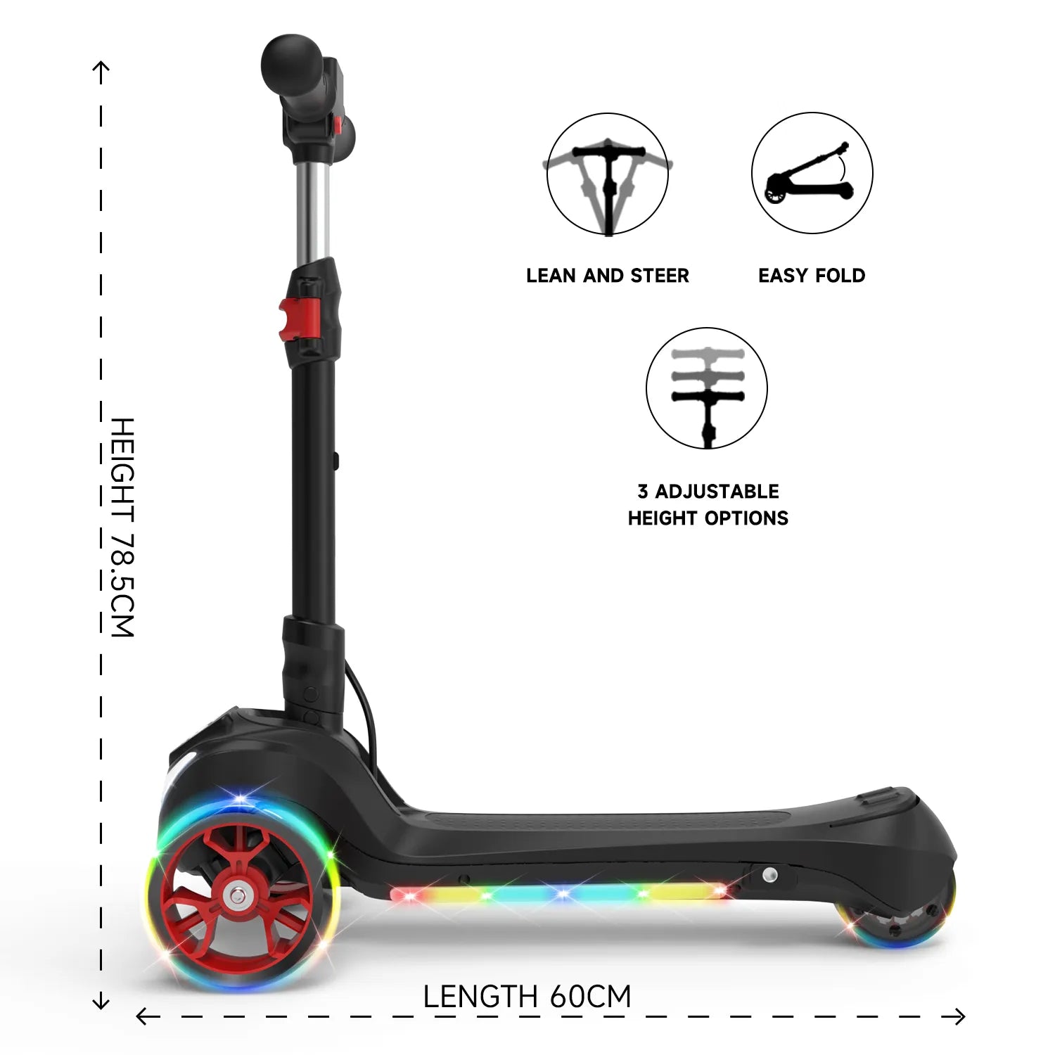 B2 Light Up 3-Wheels Scooter with Bluetooth Control for Age 3-8