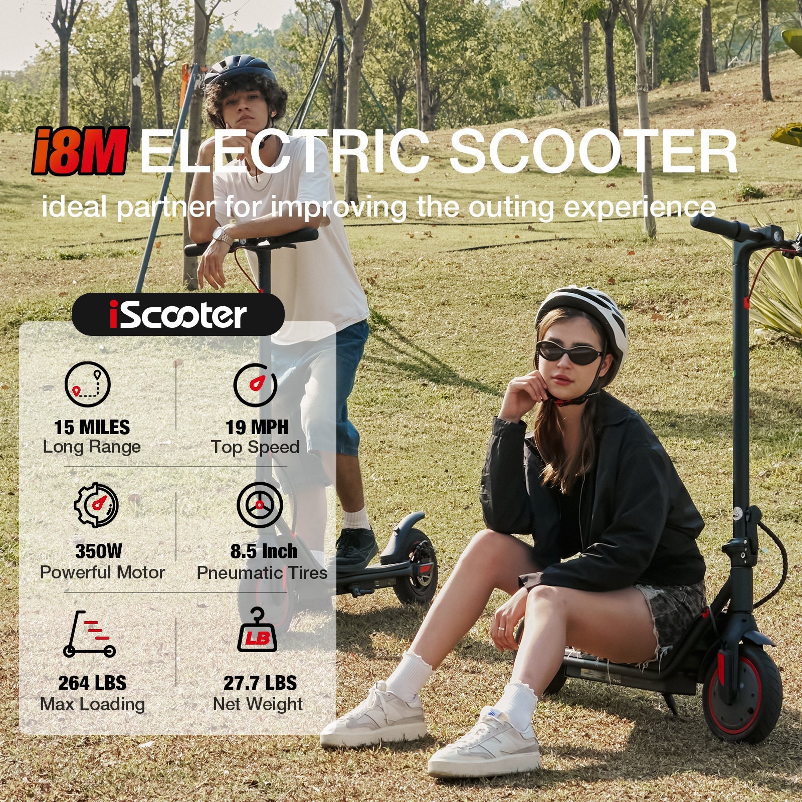 i8M Electric Scooter 15 Miles Long Range, 19 MPH Top Speed