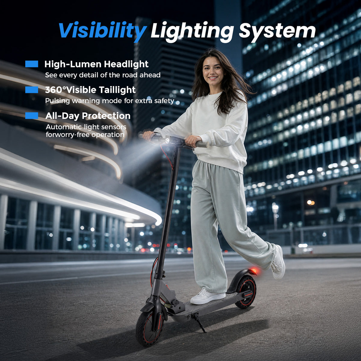 21MPH Electric Scooter for Adults,500W Peak Motor,36V 7.8Ah Battery,15-21 Miles Range,Foldable Design,Disc Brake,LED Headlight,Black