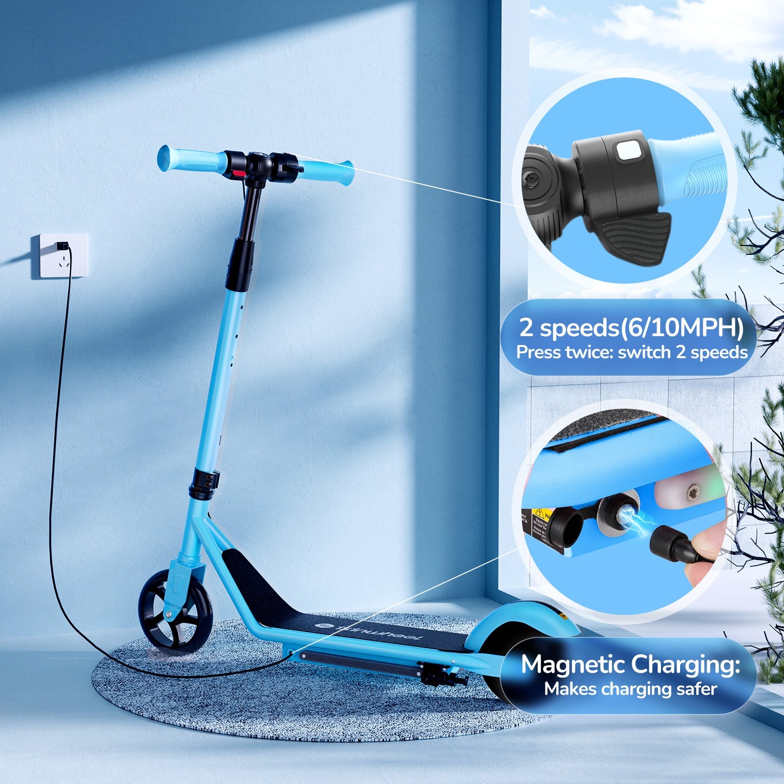 S2 Electric Scooter Colorful Lights Adjustable Speed and Height for Kids Ages 6-14