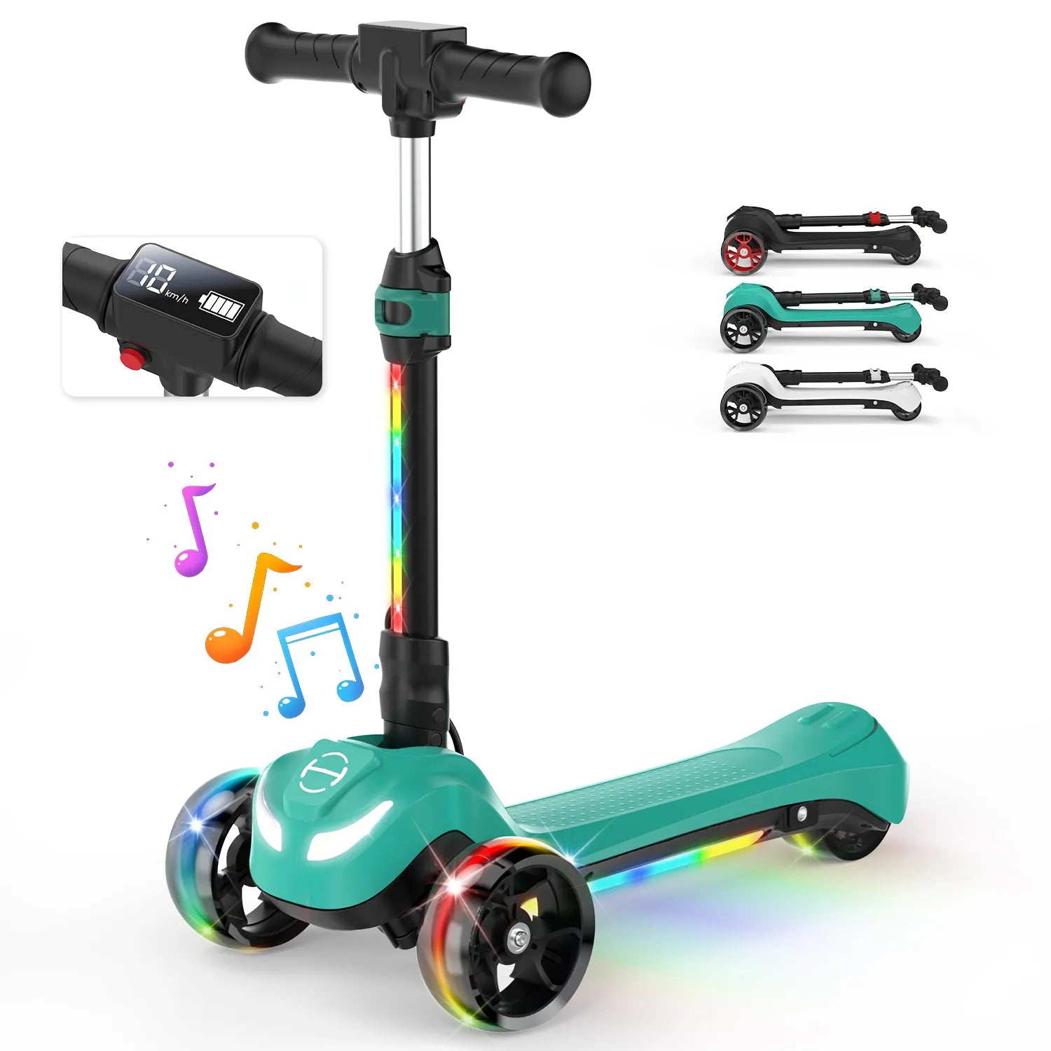 B2 Light Up 3-Wheels Scooter with Bluetooth Control for Age 3-8