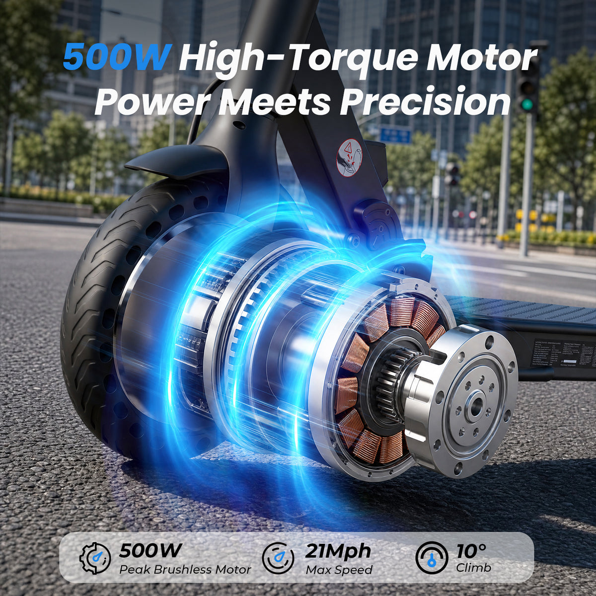 21MPH Electric Scooter for Adults,500W Peak Motor,36V 7.8Ah Battery,15-21 Miles Range,Foldable Design,Disc Brake,LED Headlight,Black