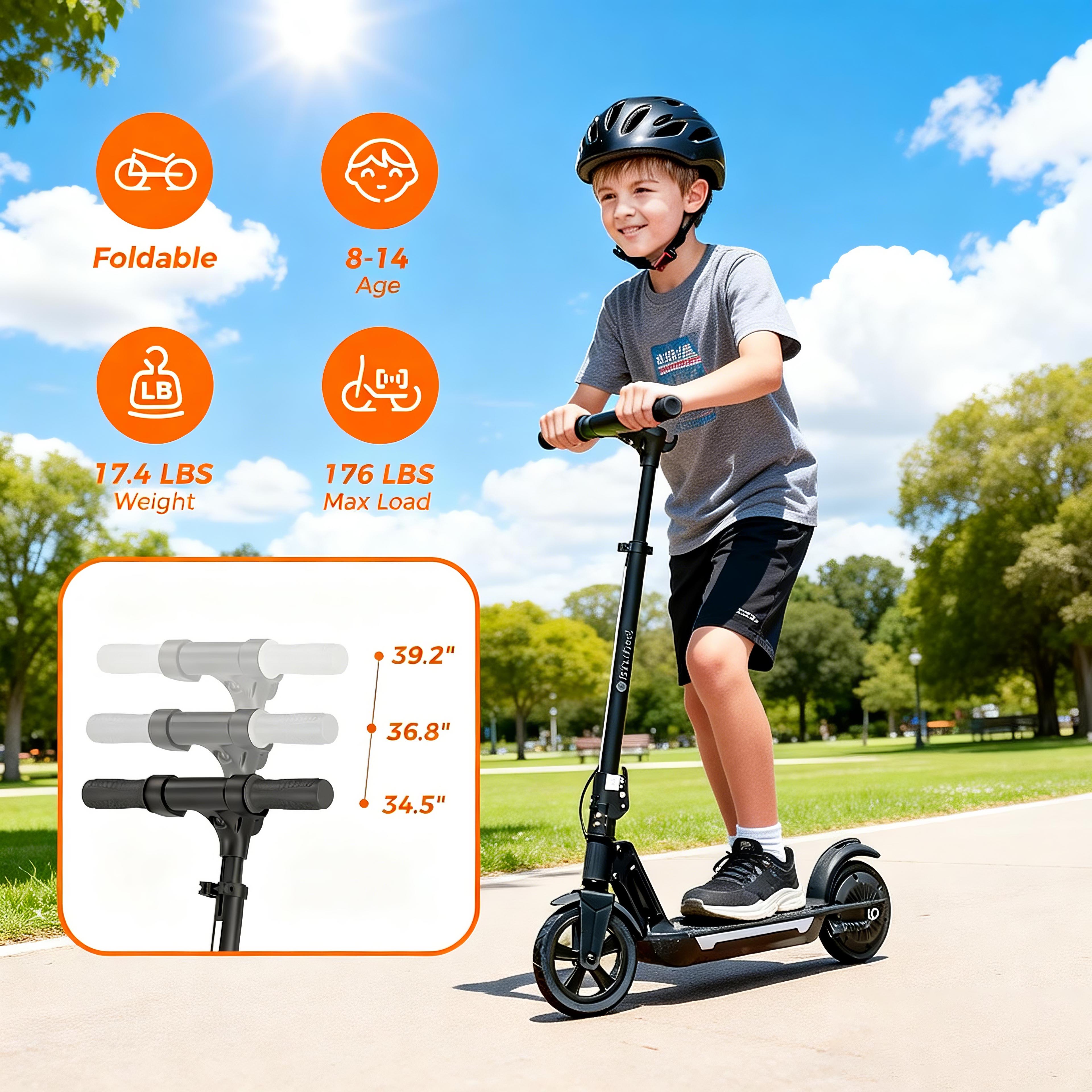 Electric Scooter for Kids 8+, 3 Adjustable Heights Kids Electric Scooter with Max 12 Mph, 10 Miles Long Range, Cruise Control, Ideal Gift for Kid