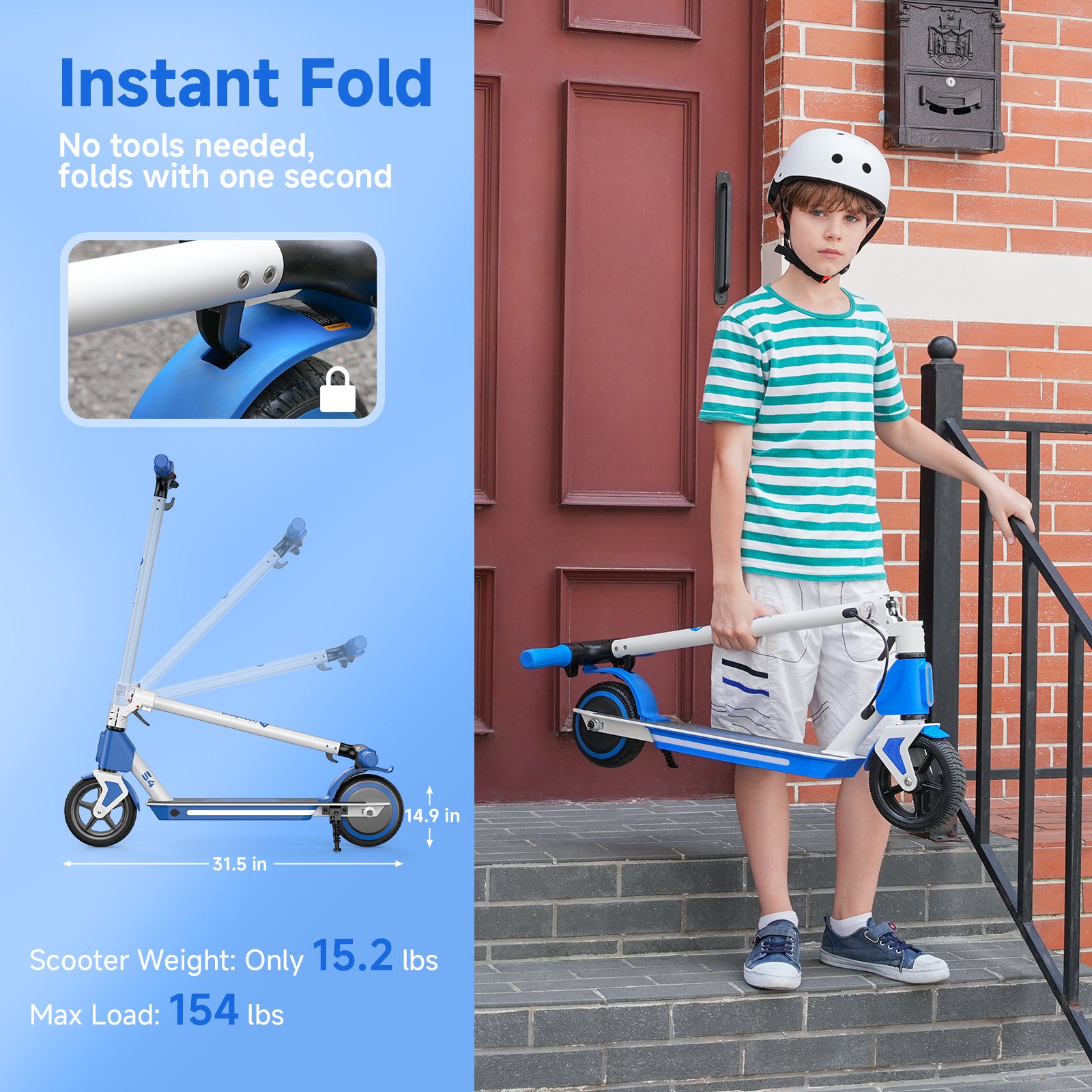 S4 Electric Scooter for Kids Ages 6-14, 200W Foldable Kids Electric Scooter