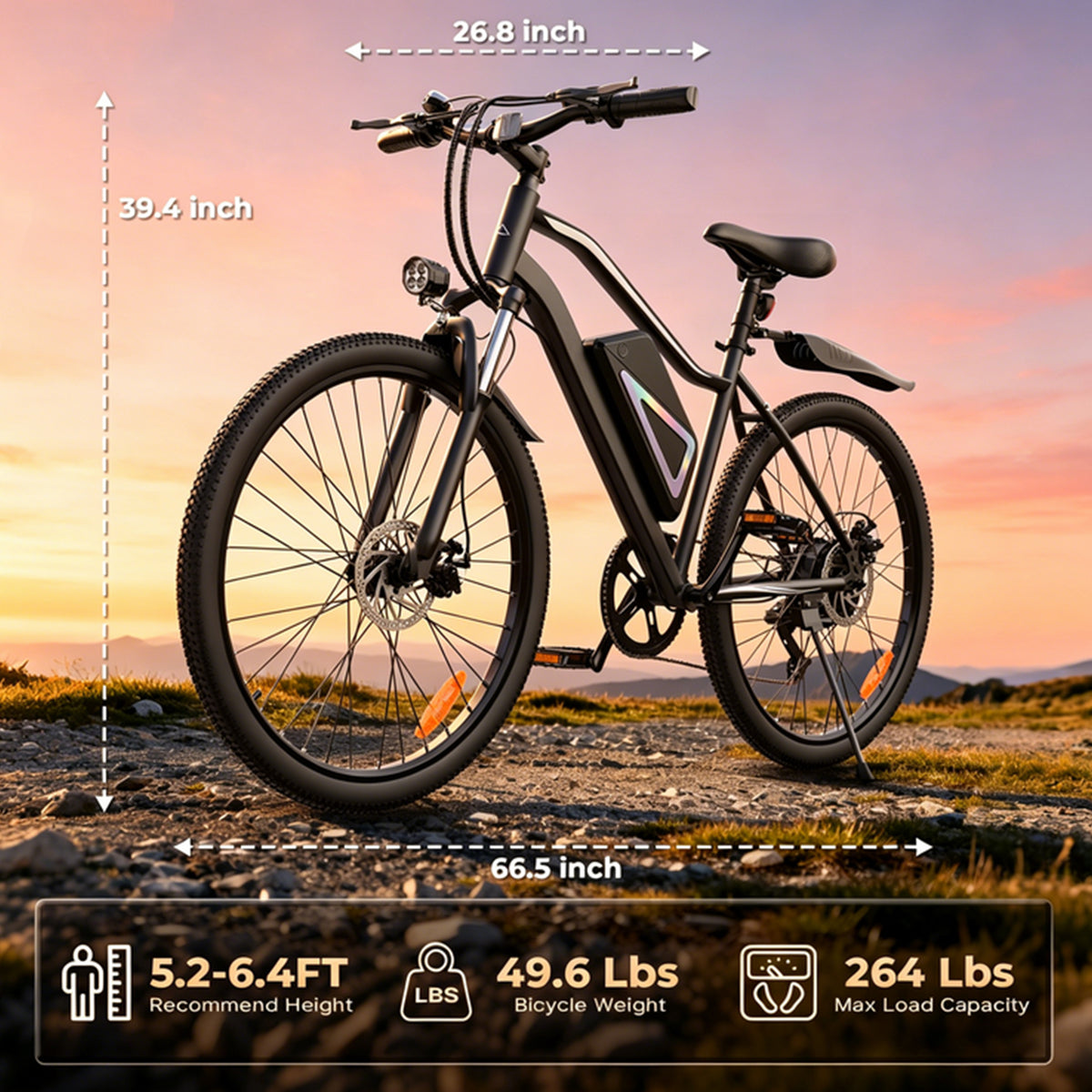 500W Electric Mountain Bike,20MPH E-Bike with 40 Mile+ Range,Adult Electric Bike with Non-removable Battery for Trail Exercise,Black