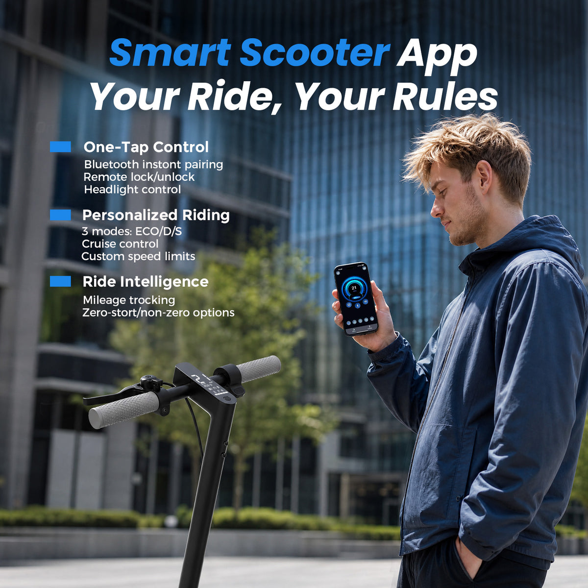 21MPH Electric Scooter for Adults,500W Peak Motor,36V 7.8Ah Battery,15-21 Miles Range,Foldable Design,Disc Brake,LED Headlight,Black