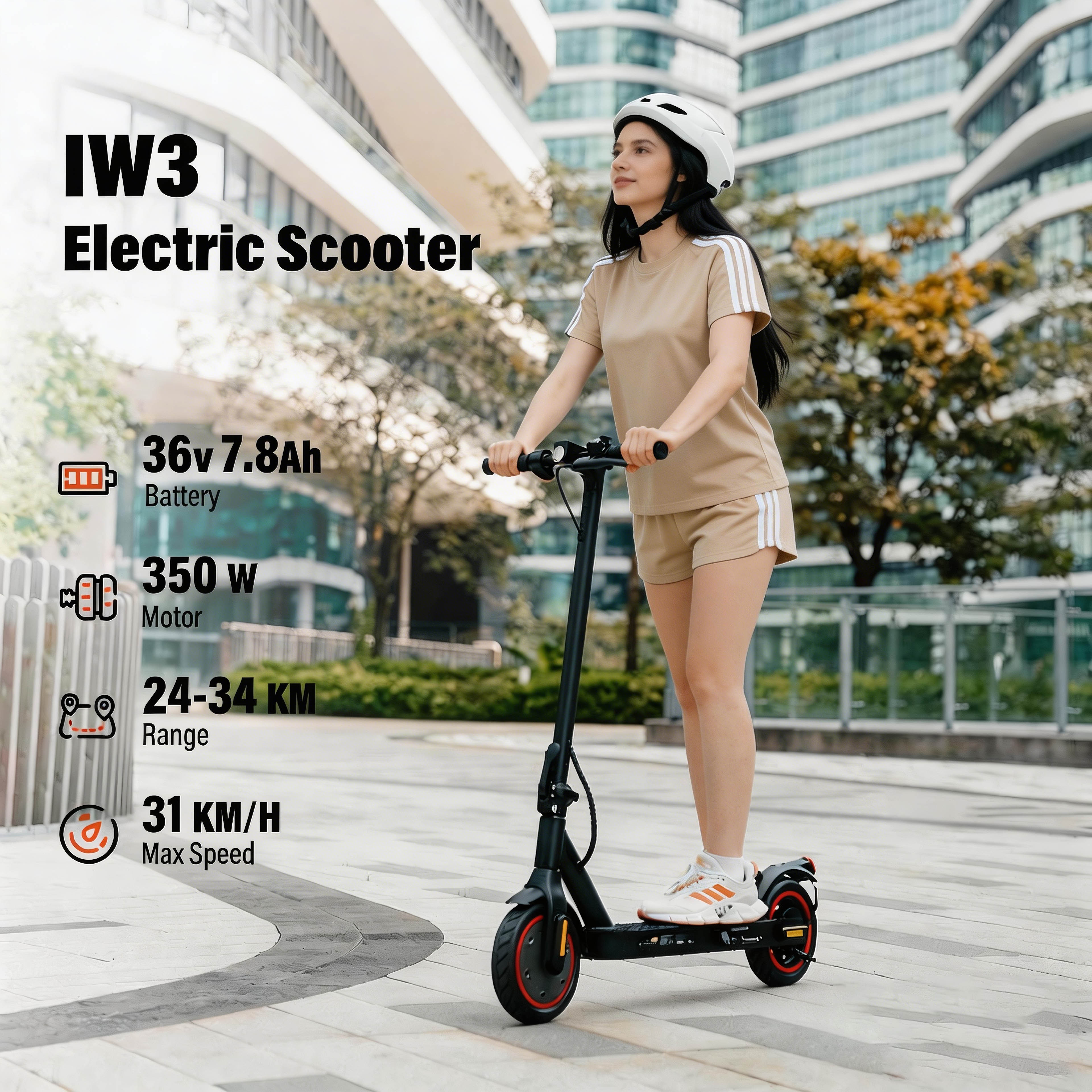 500W Peak Electric Scooter for Adults, Max 19mi Range 350W Escooter, 18mph 8.5in Tires Commuting E-Scooter, Cruise Control, Portable Folding Design, IW3