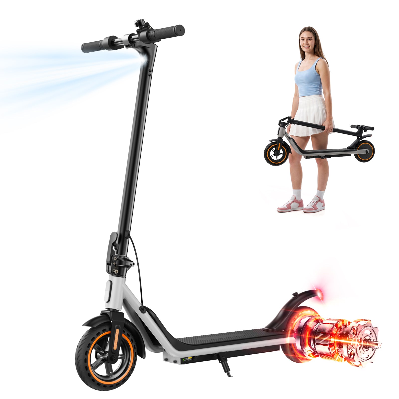 Adult Electric Scooter with Foldable Stem & Handlebar,8.5″Solid Tires,3 Speed Modes up to 18 mph, LED Display,and Cruise Control for Urban Commuting