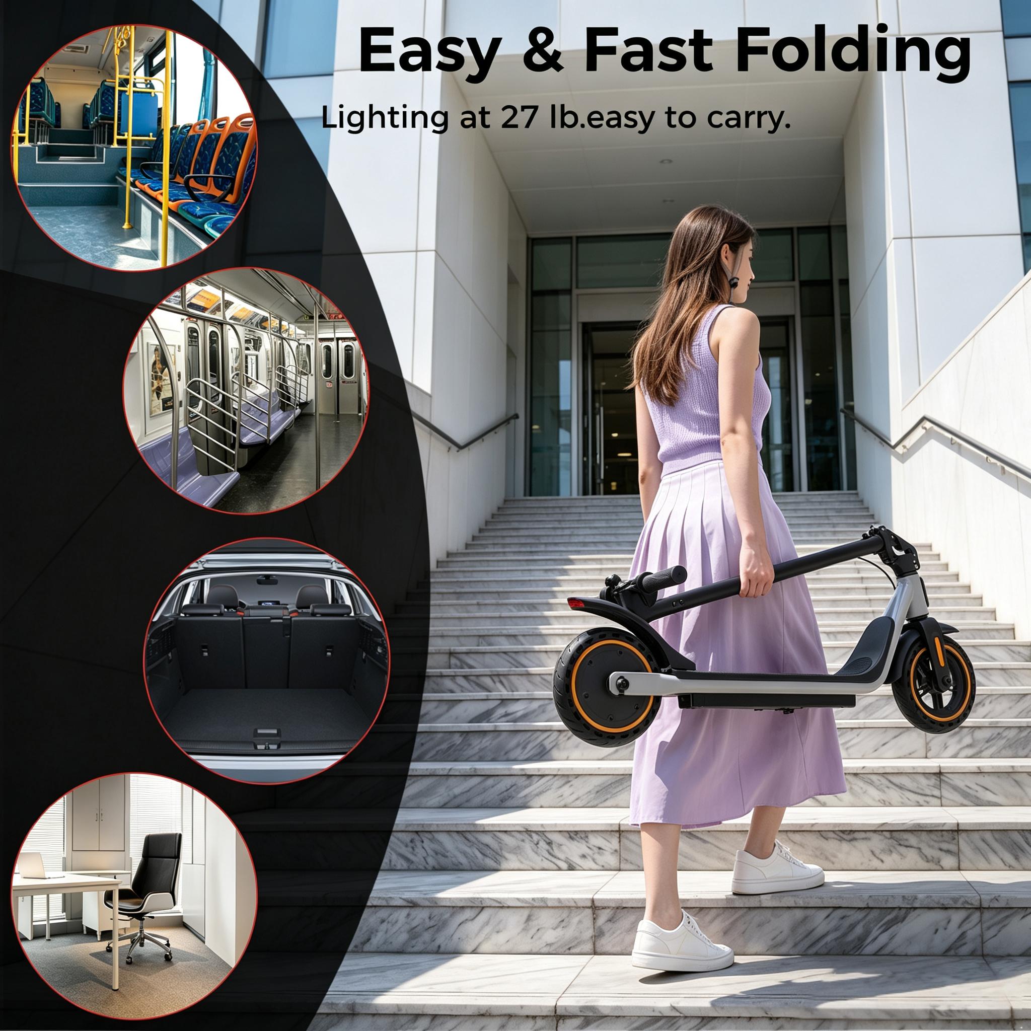 Adult Electric Scooter with Foldable Stem & Handlebar,8.5″Solid Tires,3 Speed Modes up to 18 mph, LED Display,and Cruise Control for Urban Commuting