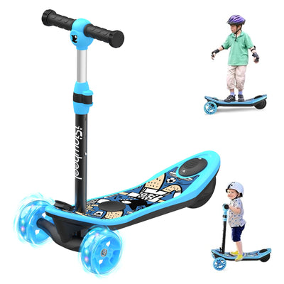3-Wheel Mini 2in1 Kids Electric Scooter Height Adjustable Foldable Lean to Steer Kick Scooter for 3-12 Boys Girls