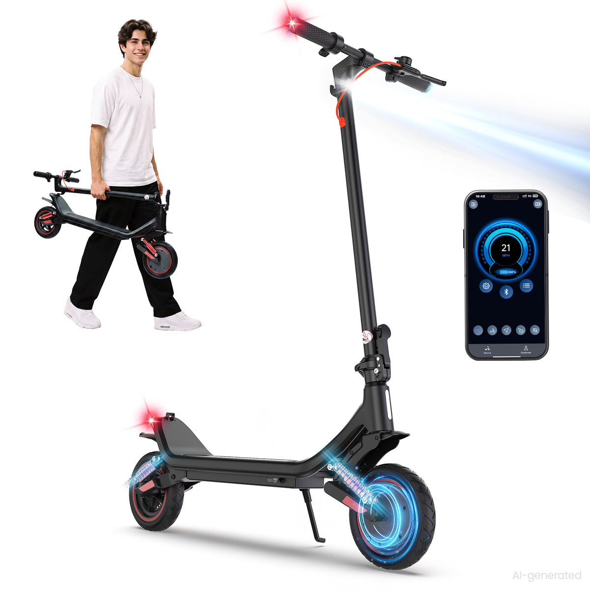 Electric Scooter for Adults, 19 Miles Long Range 500W E-Scooter with Max 20 Mph, Dual Shock Absorption, Turn Signal Light E-Scooter for City Commuting & Campus