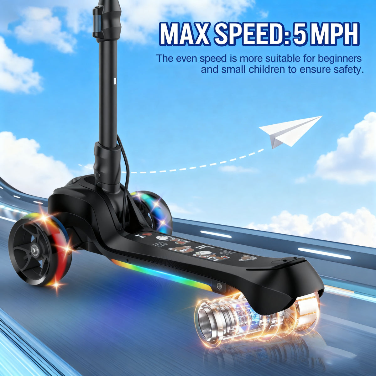 Electric Scooter for Kids Age 3-6, Light-Up Wheels & Pedal Foldable Kid Escooter, 5 Mph Max 3-Wheel Electric Ride On Toys (Black)