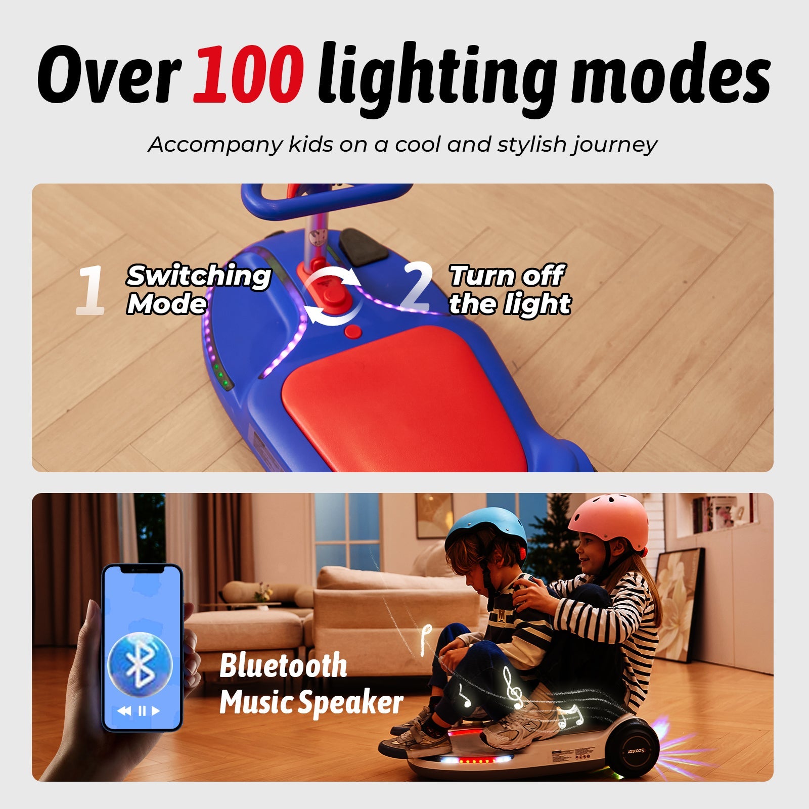 TC3 Electric Wiggle Car 4 in 1 Ride on Toy 3 Speed Modes For Ages 3+ with Lithium Rechargeable Battery＆Pull Rope