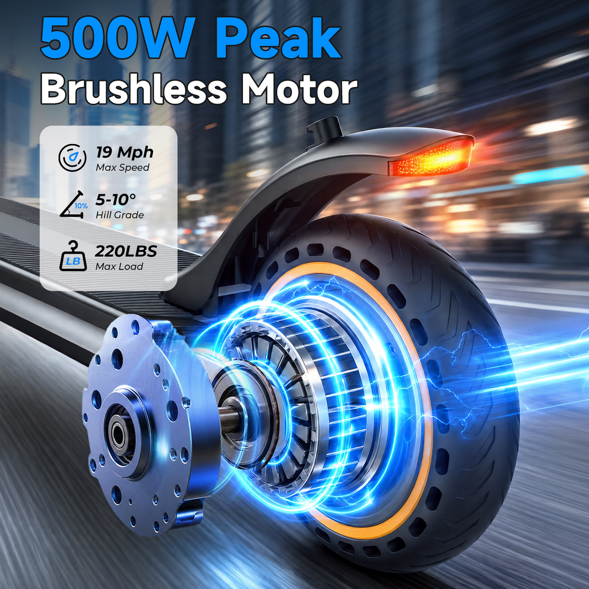 500W Electric Scooters with 19mi Range, Max 19mph Foldable Commuting Escooter for Adults, 8.5'' Solid Tires Portable E-Scooter for Teens