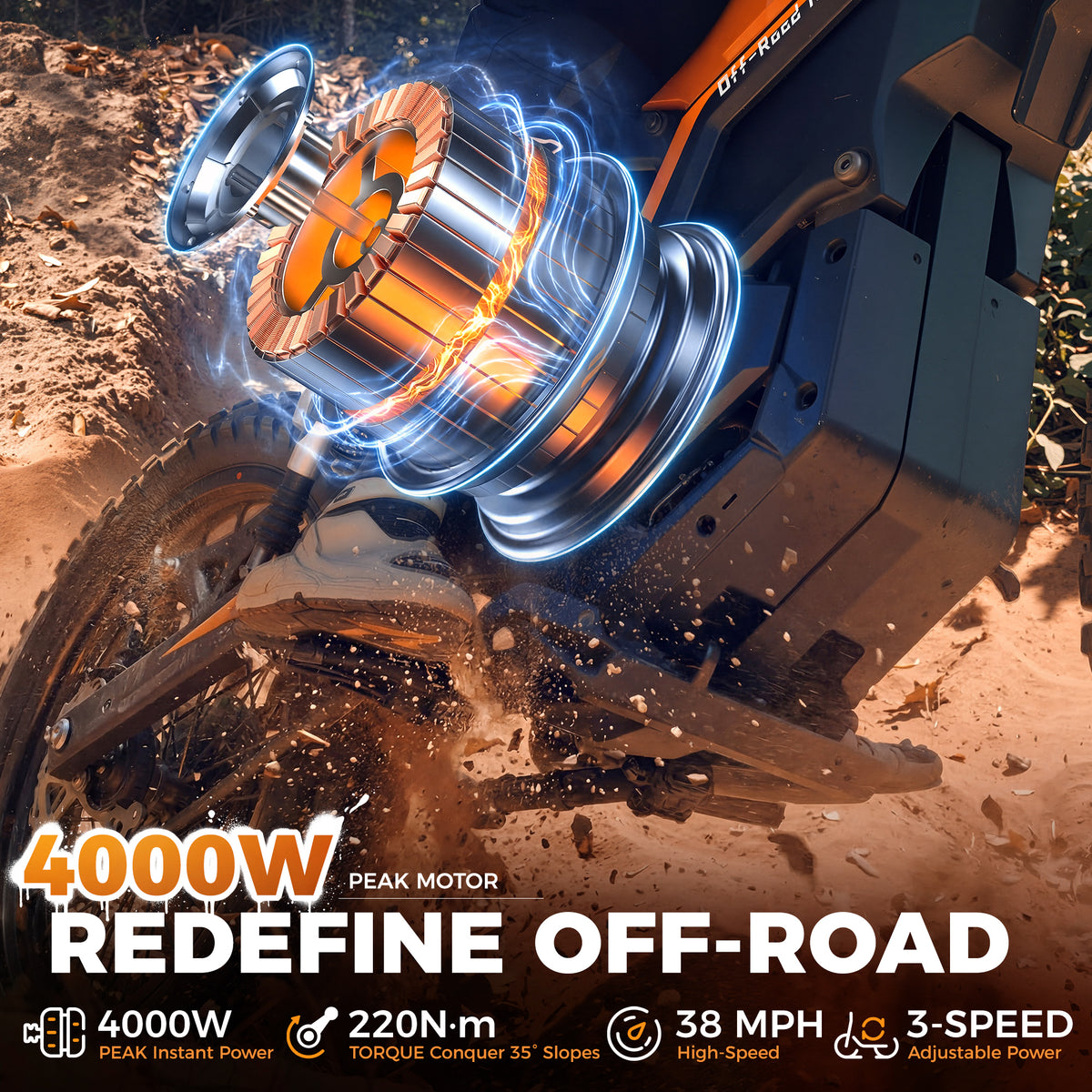 Electric Dirt Bike for Adults, 3000W Peak Off-Road Electric Motorcycle Bike with Dual Hydraulic Suspension,48V 22.5Ah Battery Up to 45 Miles,35mph