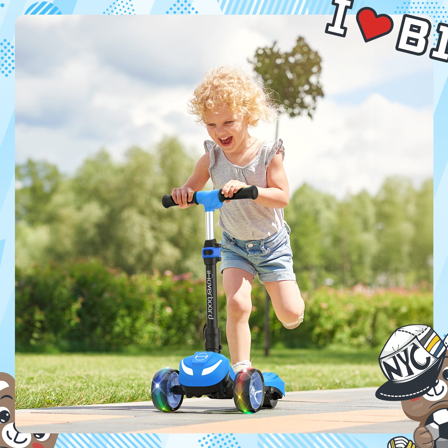 B1 3-Wheel Folding Kids Scooter LED Lighted PU Wheels