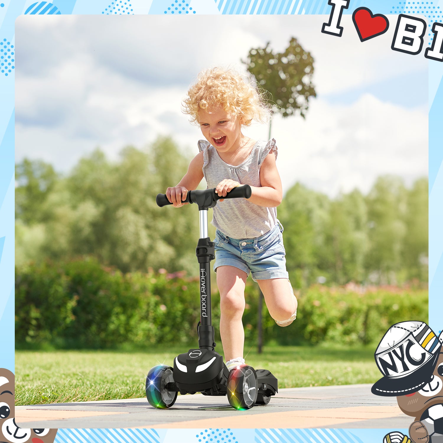 B1 3-Wheel Folding Kids Scooter LED Lighted PU Wheels