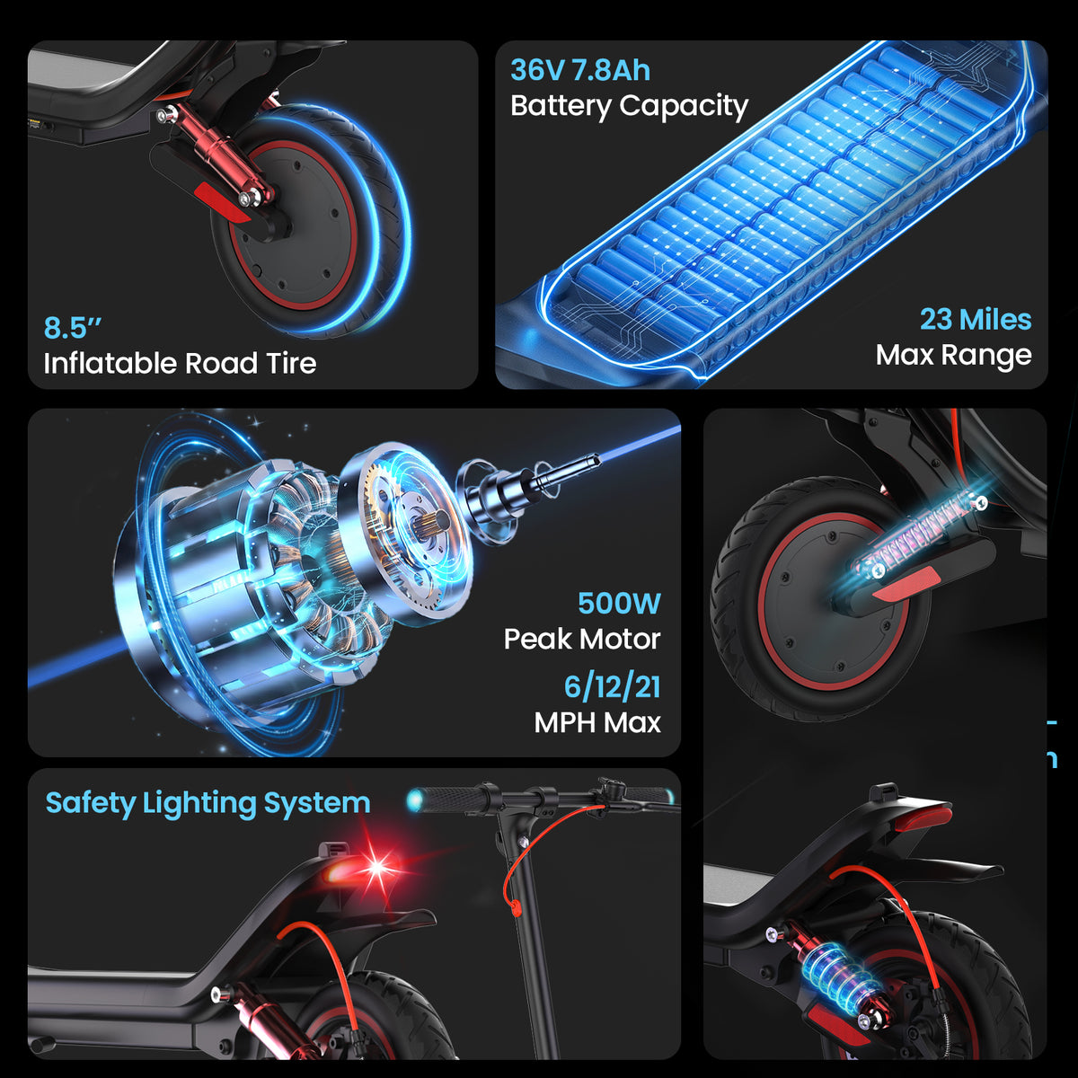 Electric Scooter for Adults, 19 Miles Long Range 500W E-Scooter with Max 20 Mph, Dual Shock Absorption, Turn Signal Light E-Scooter for City Commuting & Campus