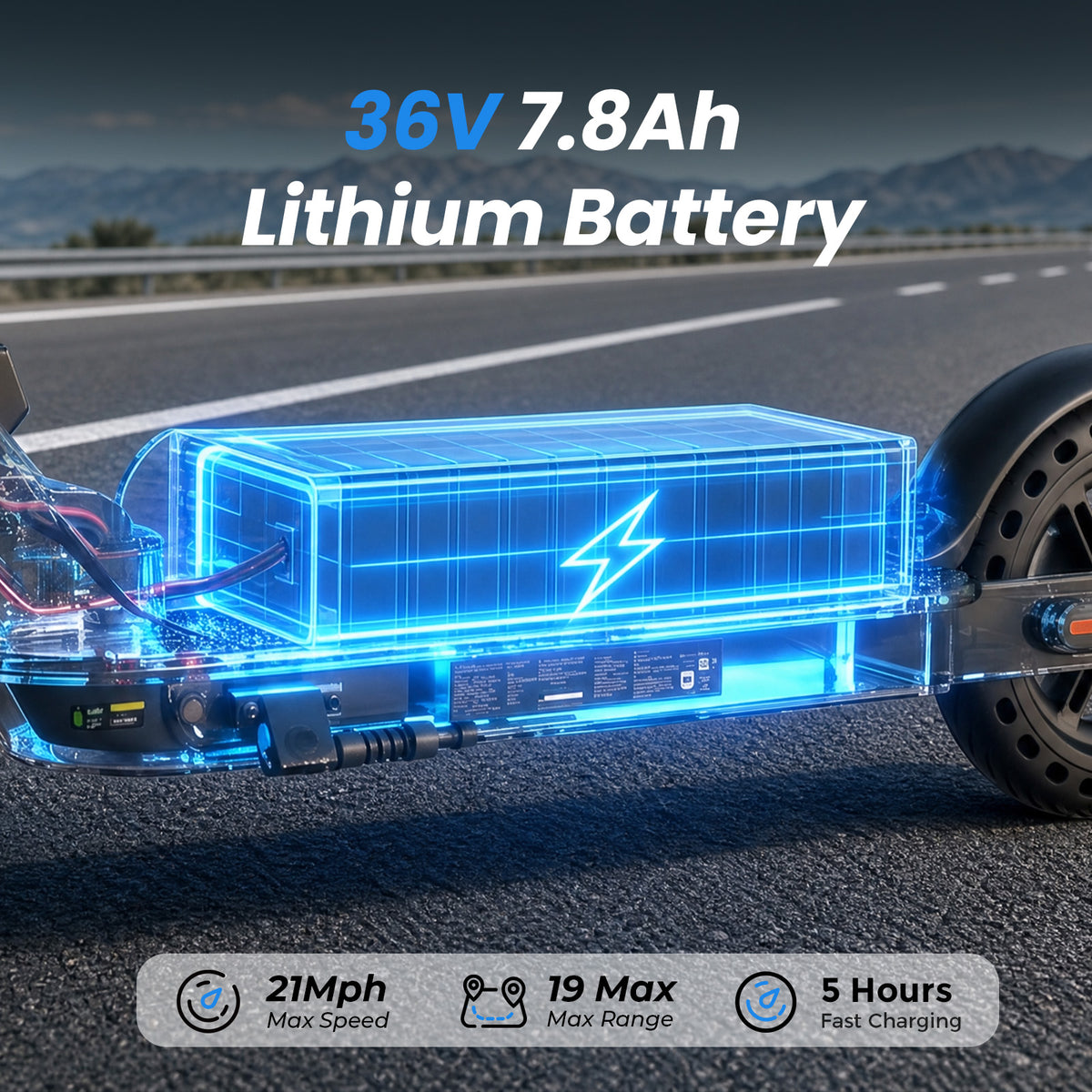 21MPH Electric Scooter for Adults,500W Peak Motor,36V 7.8Ah Battery,15-21 Miles Range,Foldable Design,Disc Brake,LED Headlight,Black