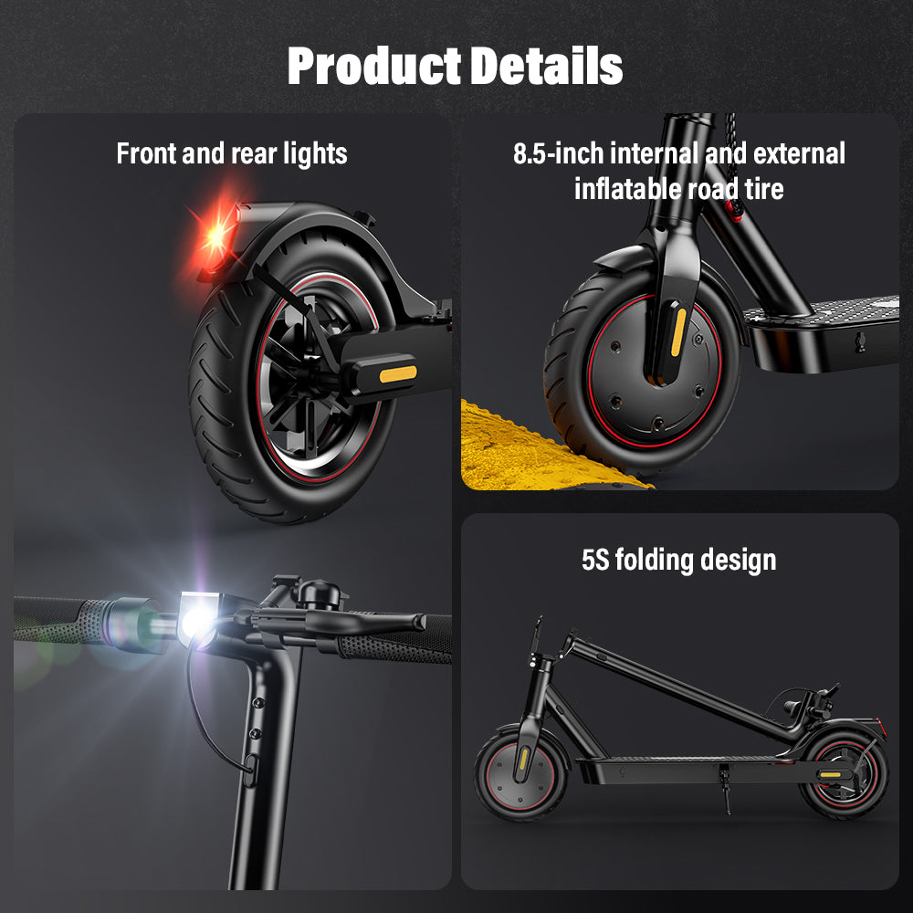 500W Peak Electric Scooter for Adults, Max 19mi Range 350W Escooter, 18mph 8.5in Tires Commuting E-Scooter, Cruise Control, Portable Folding Design, IW3