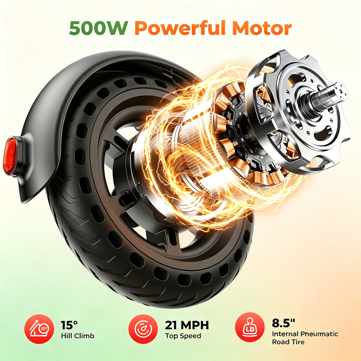 Foldable Electric Scooter for Adults,500W Peak Motor,Lightweight 28.4 lbs,21 Mile Range,Dual Braking System