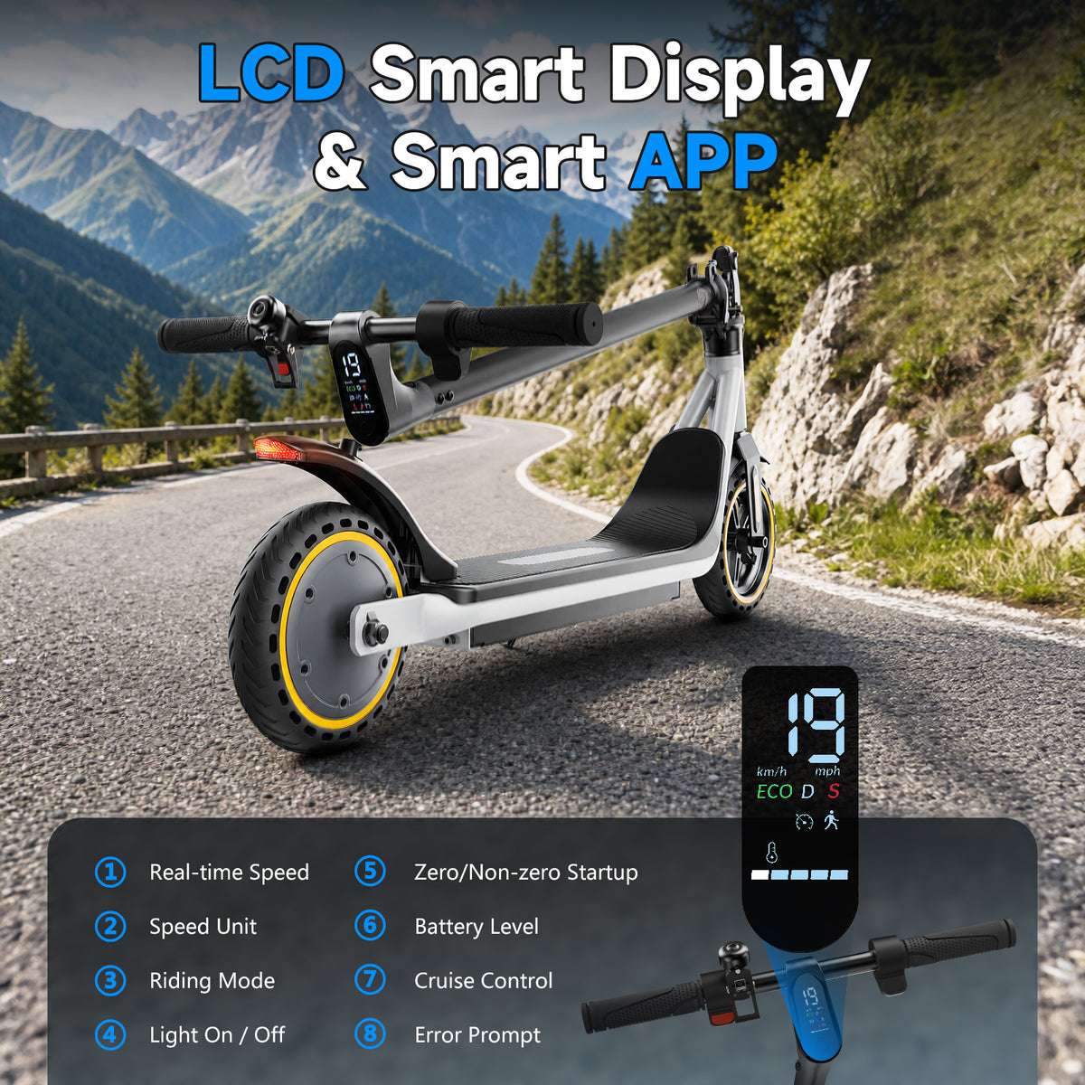 500W Electric Scooters with 19mi Range, Max 19mph Foldable Commuting Escooter for Adults, 8.5'' Solid Tires Portable E-Scooter for Teens