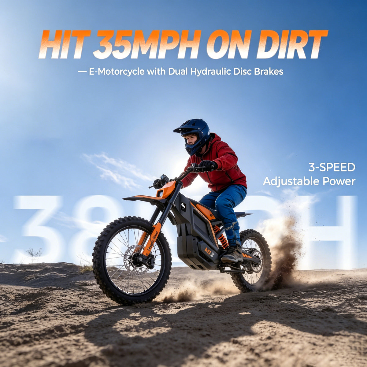 Electric Dirt Bike for Adults, 3000W Peak Off-Road Electric Motorcycle Bike with Dual Hydraulic Suspension,48V 22.5Ah Battery Up to 45 Miles,35mph