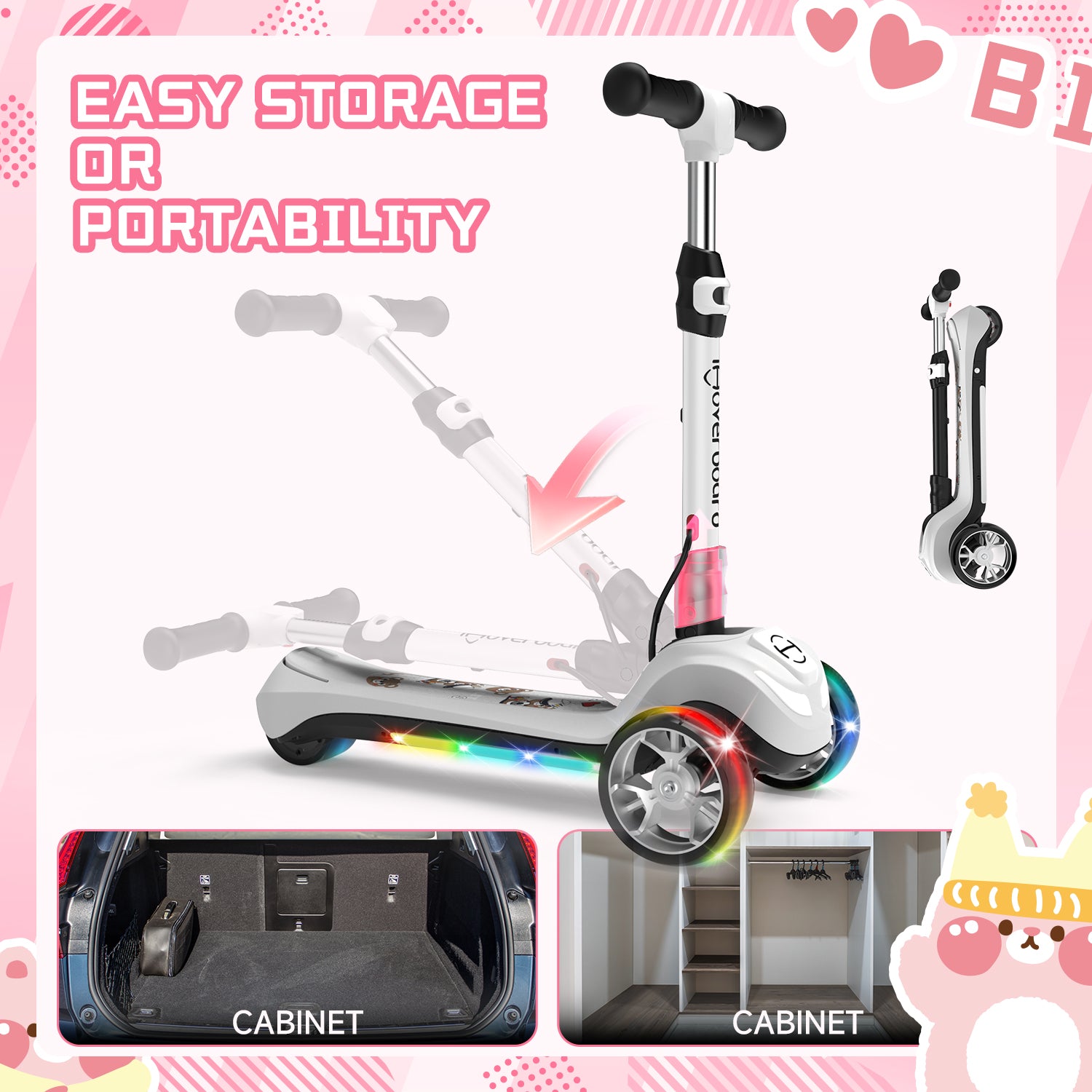 B1 3-Wheel Folding Kids Scooter LED Lighted PU Wheels